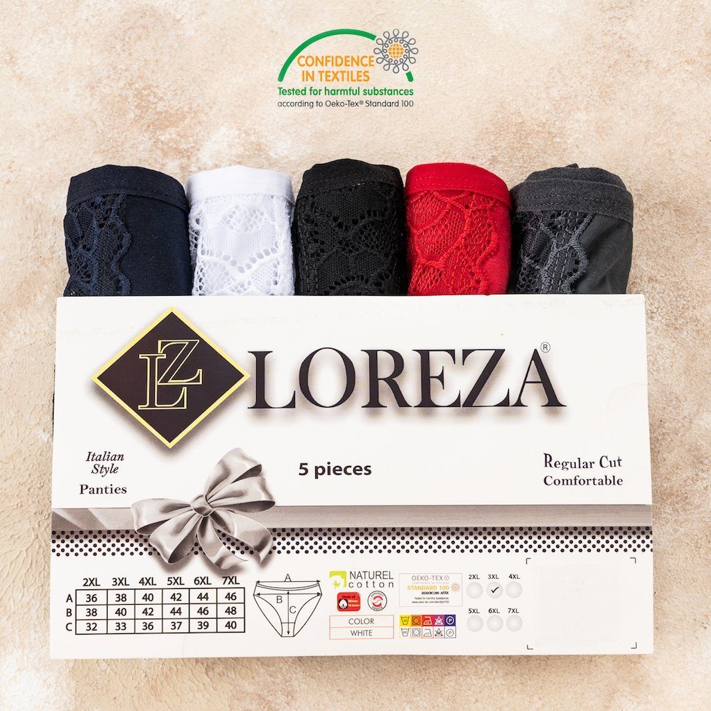 5 LOREZA Baumwolle Taillenslips 5-St) Spitze 2XL-7XL Taillenslip Damen mit (Packung, aus