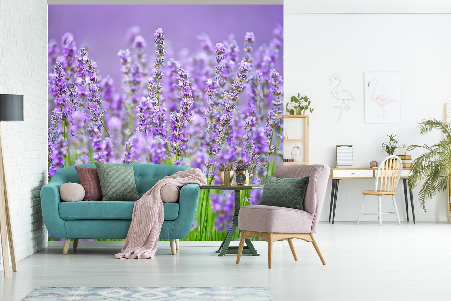 Lavendels, wilden violetten Wohnzimmer Schlafzimmer, (5 St), des Tapete Matt, Nahaufnahme Wandtapete Vinyl MuchoWow für bedruckt, oder Fototapete