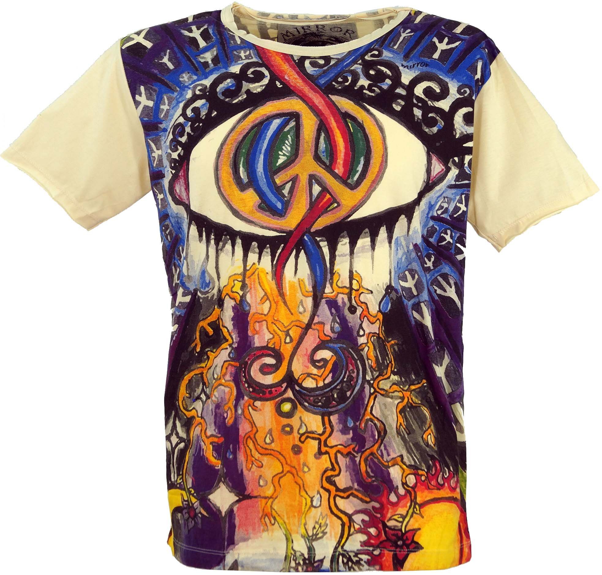 Guru-Shop T-Shirt Mirror T-Shirt - Peace vanille Goa Style, Festival, alternative Bekleidung Peace / vanille