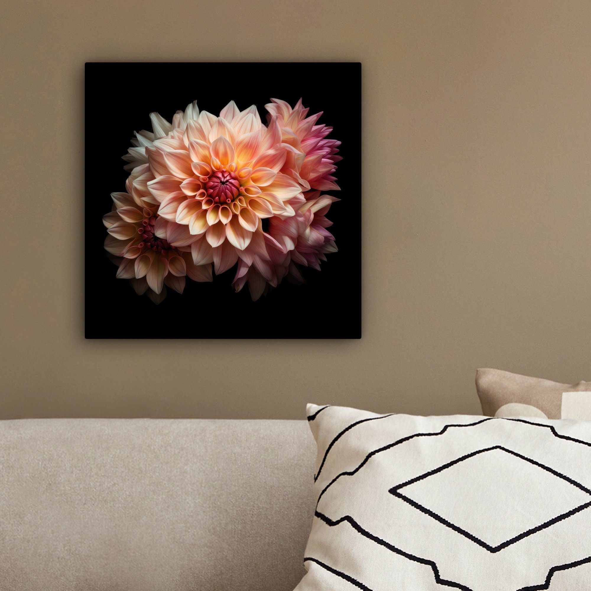 - Dahlie für Schwarz Bilder Blumen 20x20 Wohnzimmer Leinwandbild Rosa (1 Botanisch, Leinwand OneMillionCanvasses® - cm - St), Schlafzimmer, -