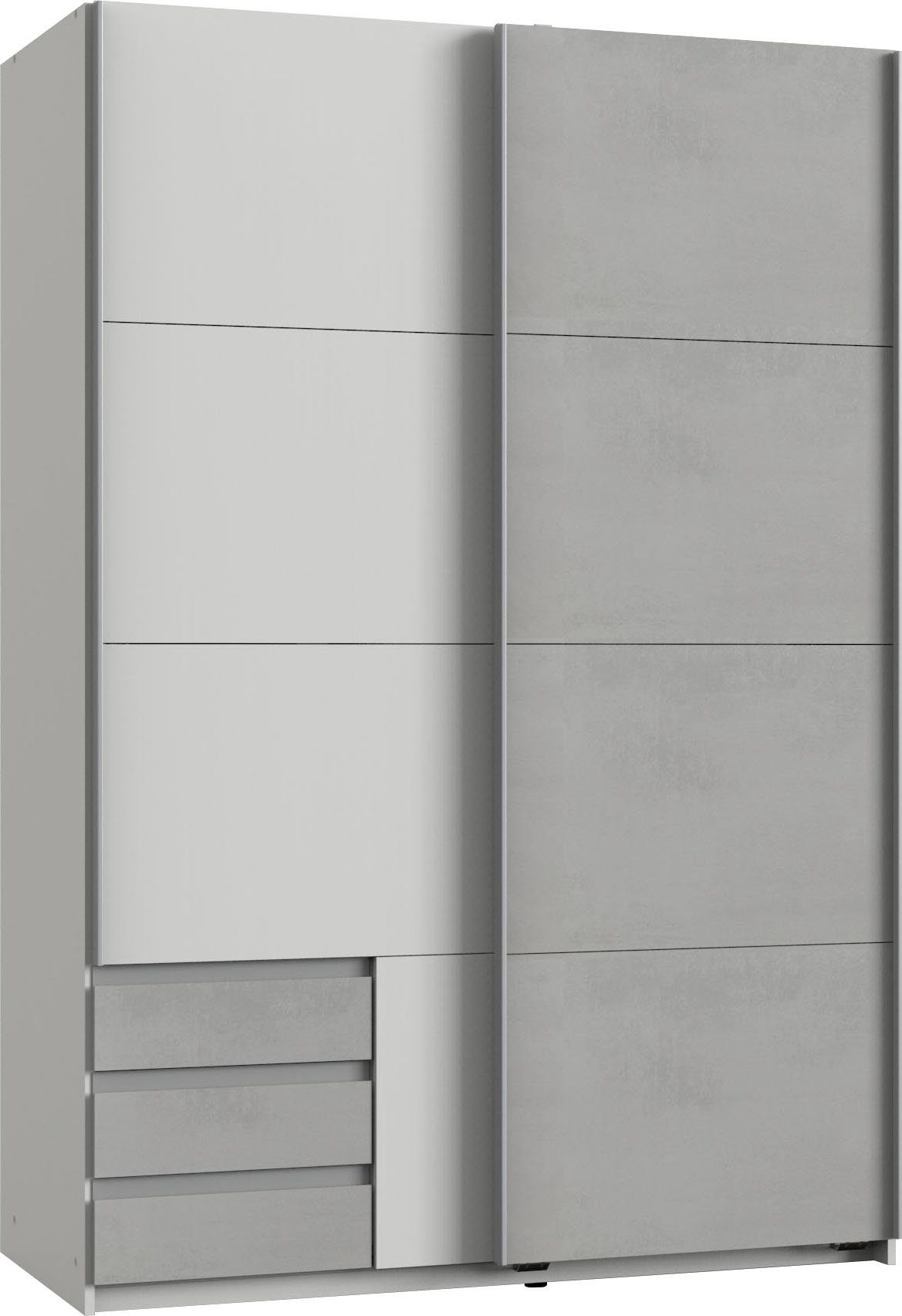 Emden Wimex Mit Außenschubkästen Schwebetürenschrank weiß/Beton-Nachbildung lichtgrau