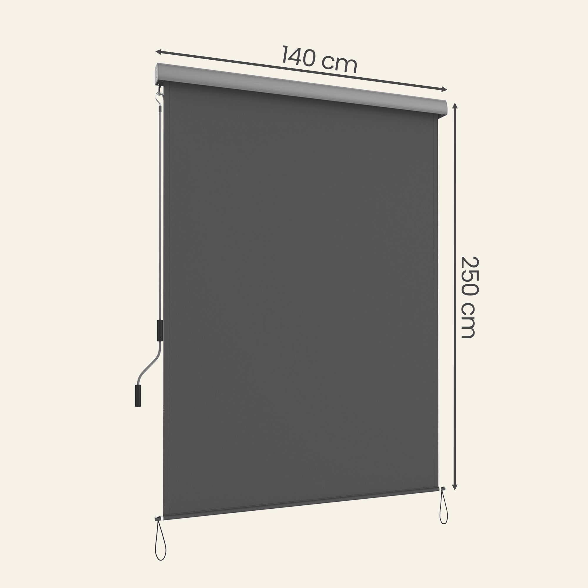 SONGMICS Seitenmarkise Senkrechtmarkise Alu, balkon ohne Bohren, ausziehbar (inkl. Zubehörpaket & Anleitung) grau, 250 cm breit, Vertikalmarkise mit Markisenkasten