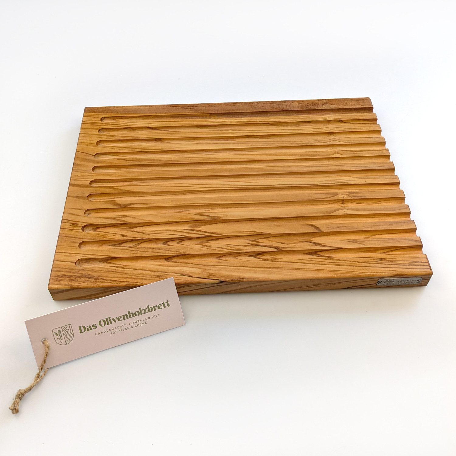 dasOlivenholzbrett Brotschneidebrett Brotschneidebrett aus Olivenholz mit Rillen, (1-St)