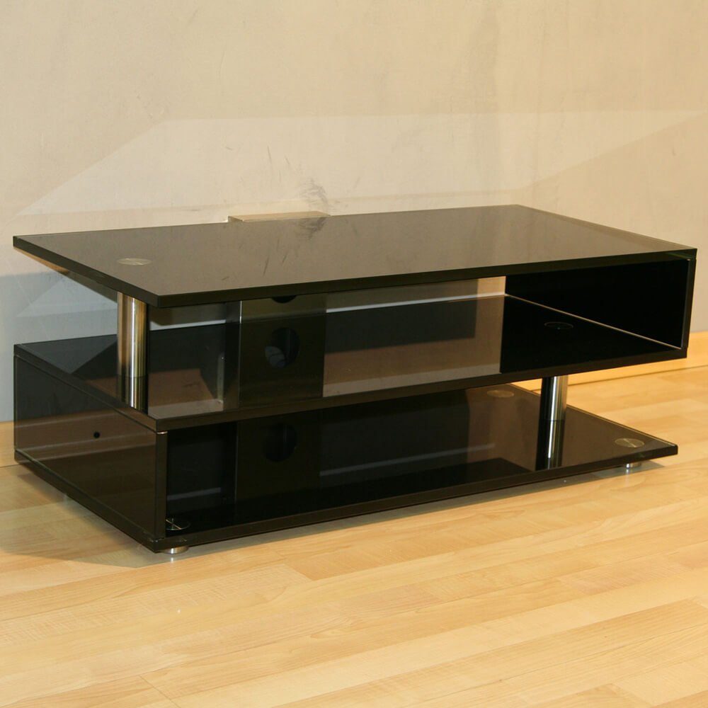 Schwarzglas Modell 110 Rollen Objekte TV-Rack 2-Stock-Variante 'S' cm Glasmöbel Breite Breite Design 110 TV-Rack mit cm,