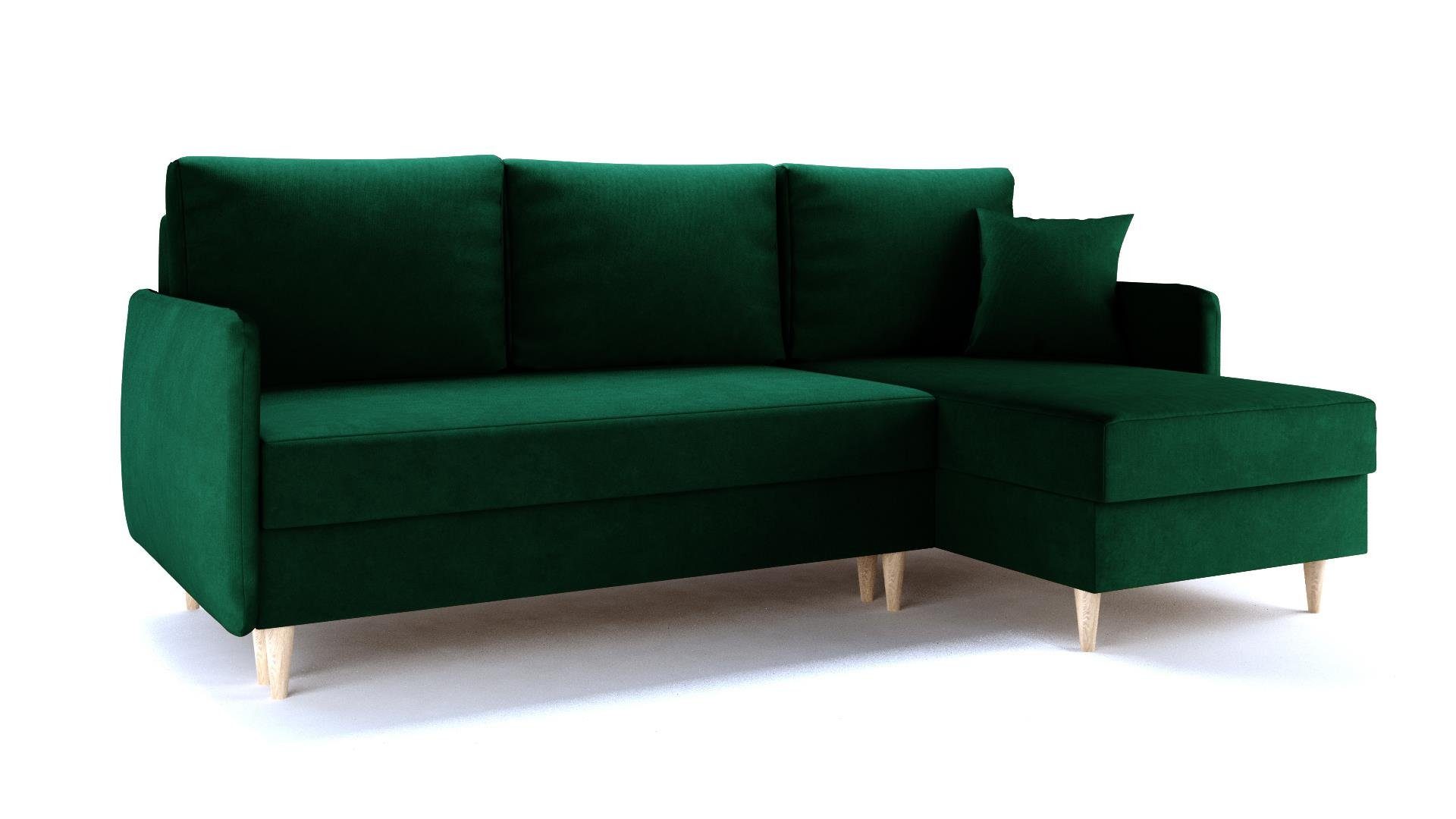 L-Form Dunkel-Grün Furnix Sitzhöhe in Schlaffunktion, B215 2 x Polstercouch 45 Ecksofa Bettkästen, x mit Schlafsofa DL-Auszugmechanik T145 mit H90 cm, ABELLE KR19 cm,