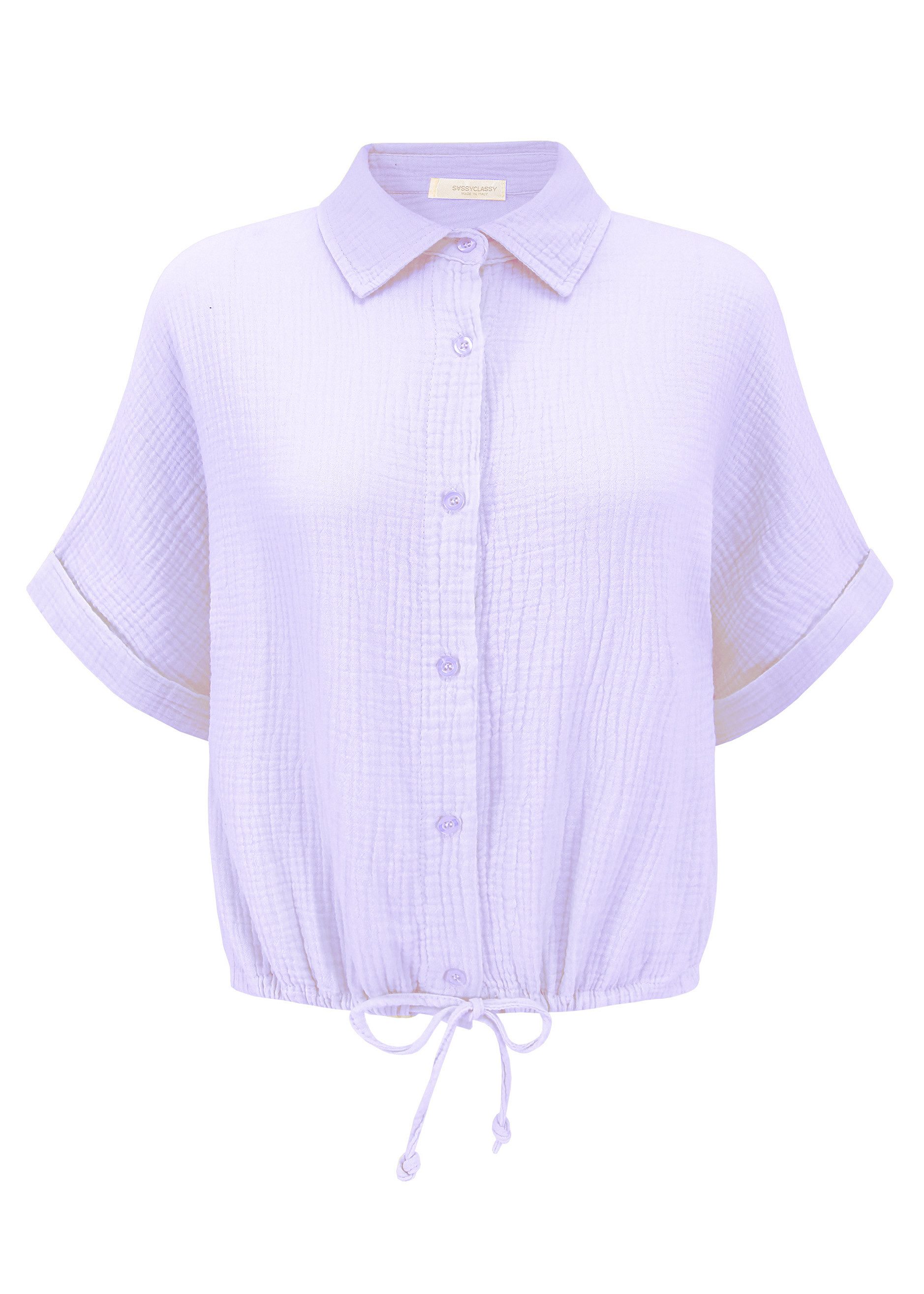 SASSYCLASSY Langarmbluse Musselin Bluse mit Zugband für Damen Cropped Baumw günstig online kaufen