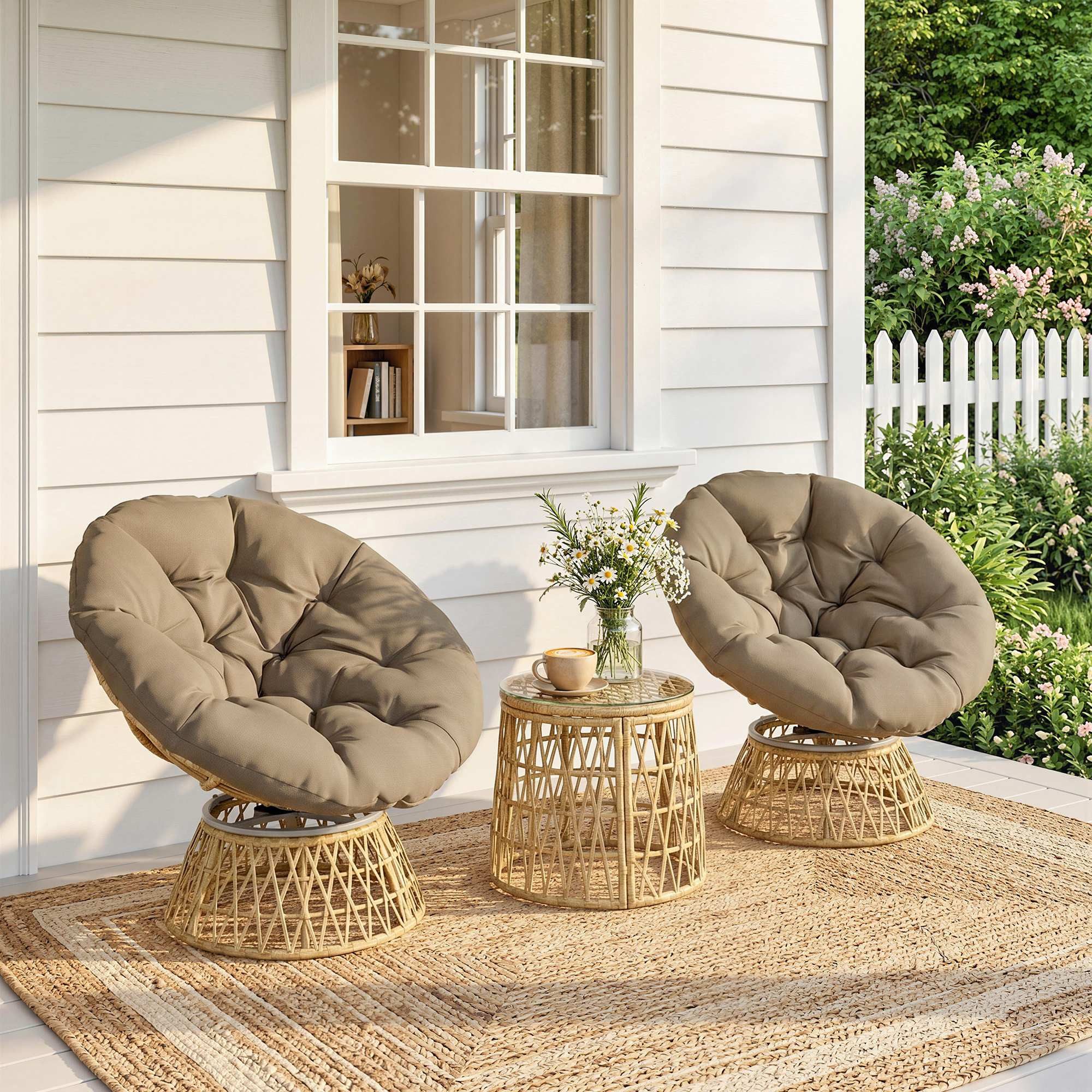 Outsunny Gartenlounge-Set Gartenmöbel-Set 3-tlg., Bistro-Set inkl. Couchtisch, 2 Stühle, (Gartengarnitur, 3-tlg., Gartensitzgruppe), Balkonmöbel für Terrasse, Gelb