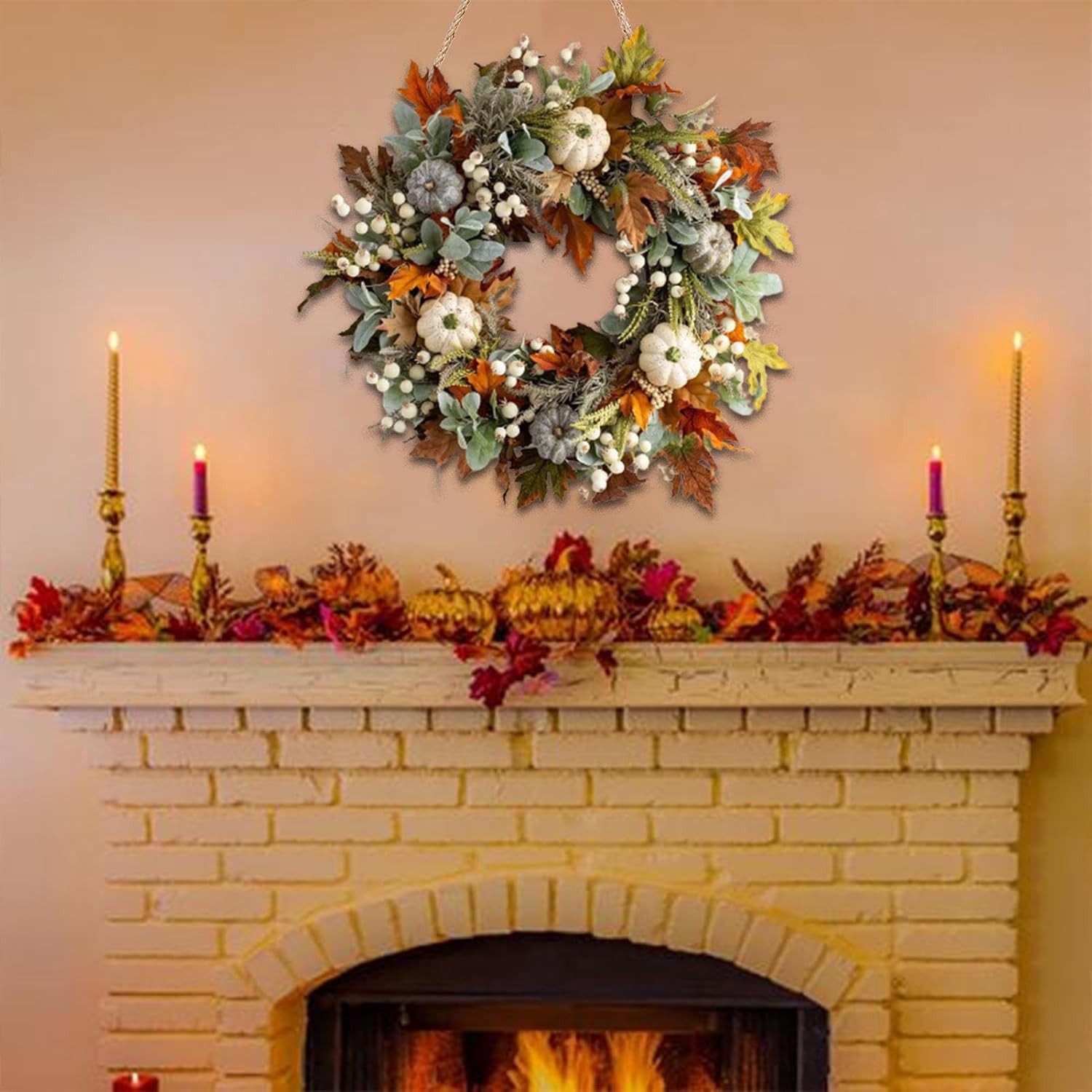 Kunstkranz Türkranz für Herbstdeko,Herbstkranz Kürbis Dekorative Blumenkran günstig online kaufen