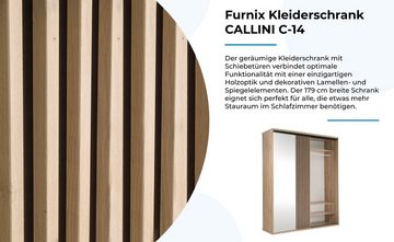 Furnix Kleiderschrank CALLINI C-14 mit Schiebetüren und Spiegel 14 Fächer, Kleiderstange, B179 x T60,2 x H217 cm