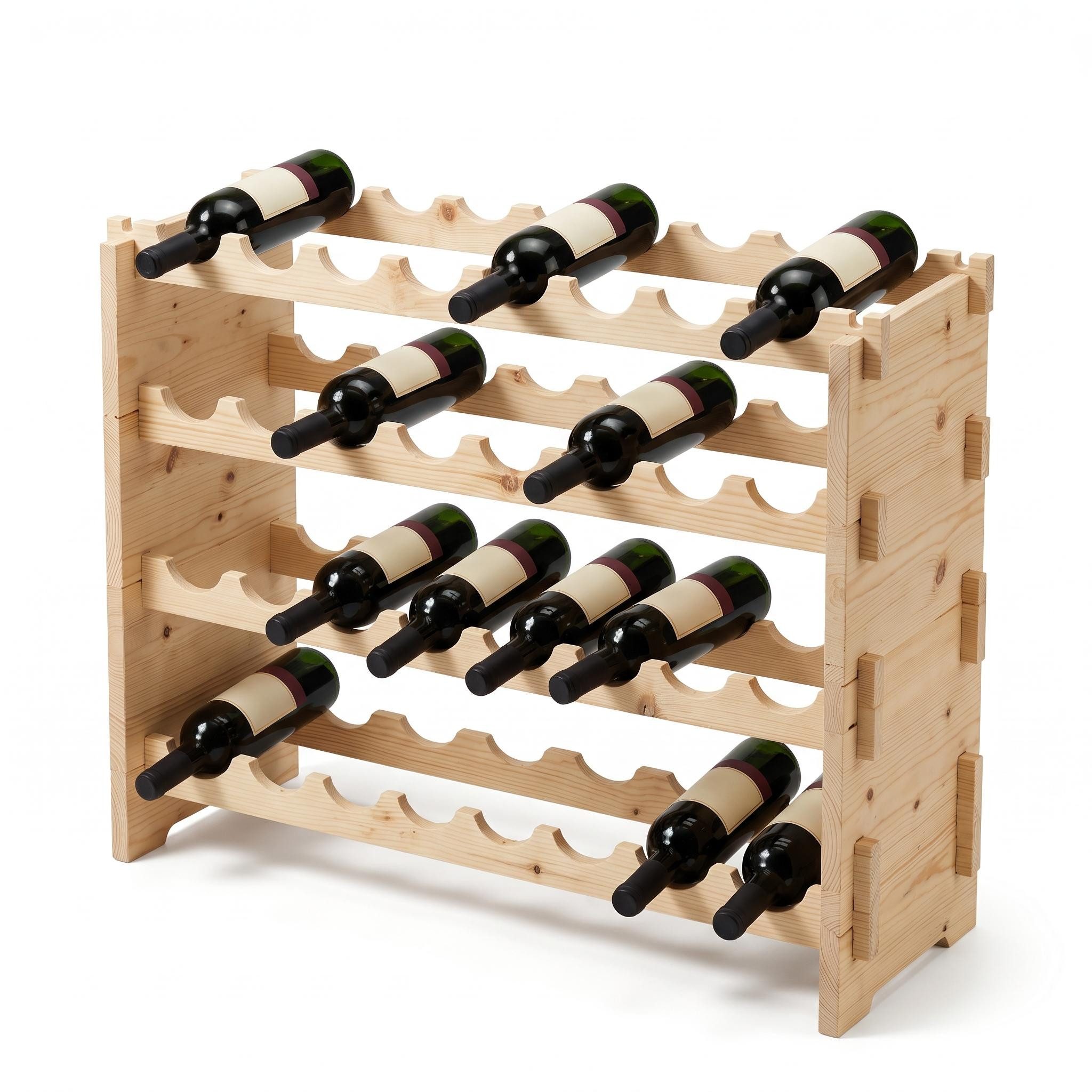 GarveeMore Weinregal aus Kiefernholz(weich zur Flasche, stark im Keller), stehend, 1,5 cm Dicke, 4-12 Ebenen, Belastbarkeit pro Etage: max. 10 kg, Natur