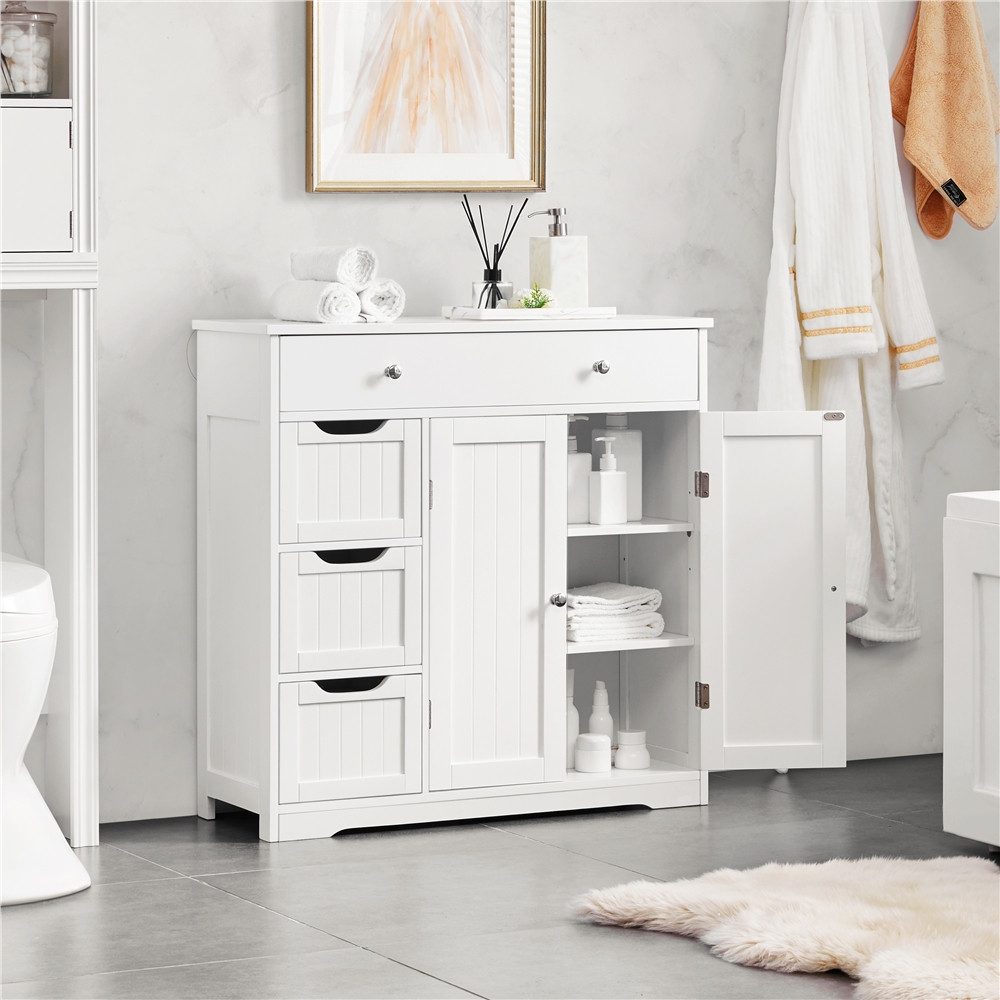 Yaheetech Badkommode Badezimmermöbel Einlegeboden verstellbar, Badezimmerschrank Badschrank mit 4 Schubladen & 1 Schrank