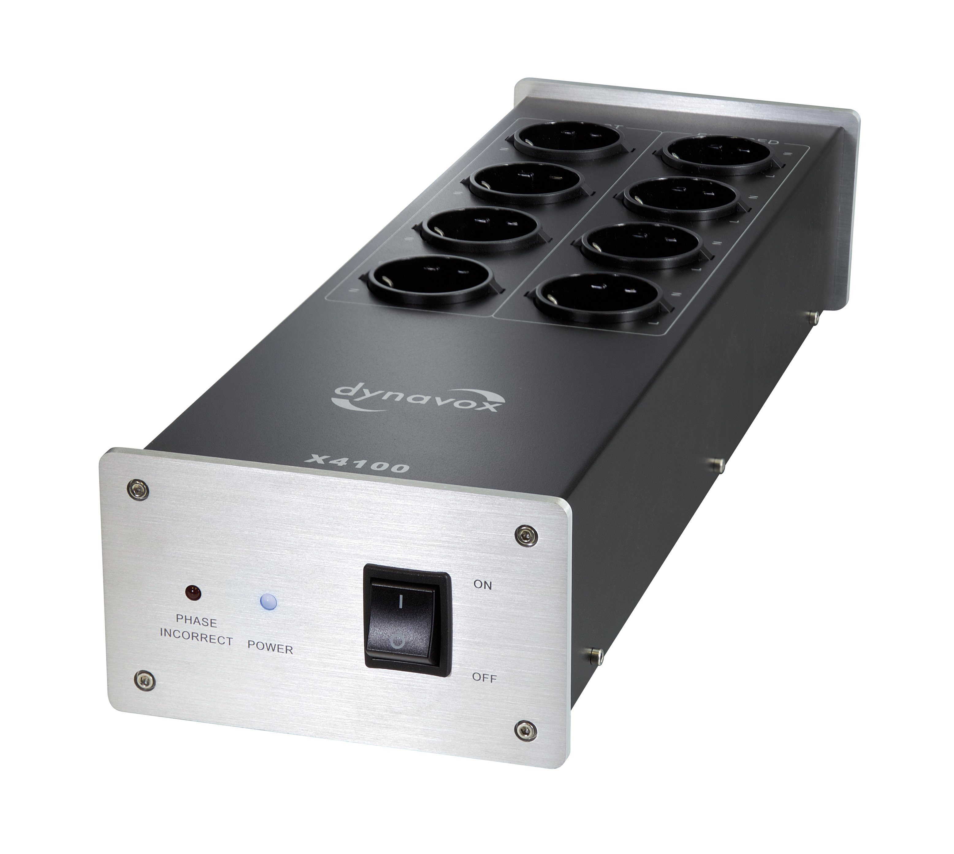 Dynavox X4100 Mehrfachsteckdose 8-fach (Kabellänge 1.5 m), Hifi-Netzfilter, mit LED-Kontrollleuchte für korrekte Phasenlage