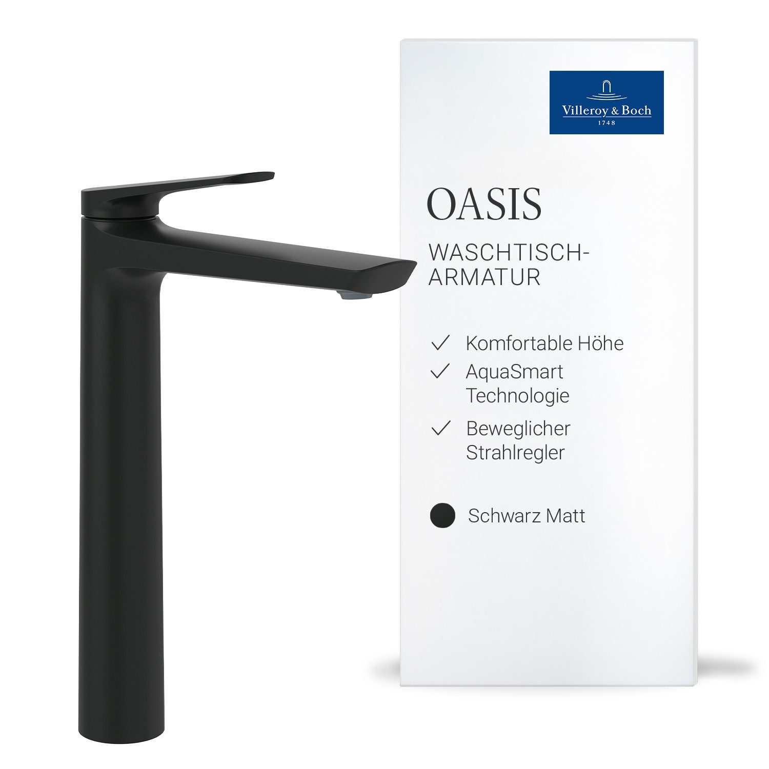 Villeroy & Boch Waschtischarmatur ohne Ablaufgarnitur, Wasserhahn Bad mit Keramikkartusche
