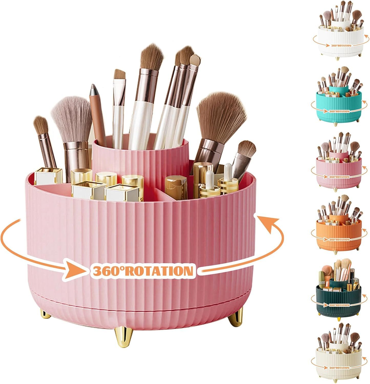 FELIXLEO Küchenorganizer-Set 360° Make up Organizer Pink Pinselhalter 5 Fächer Kosmetik Aufbew, (1-tlg)