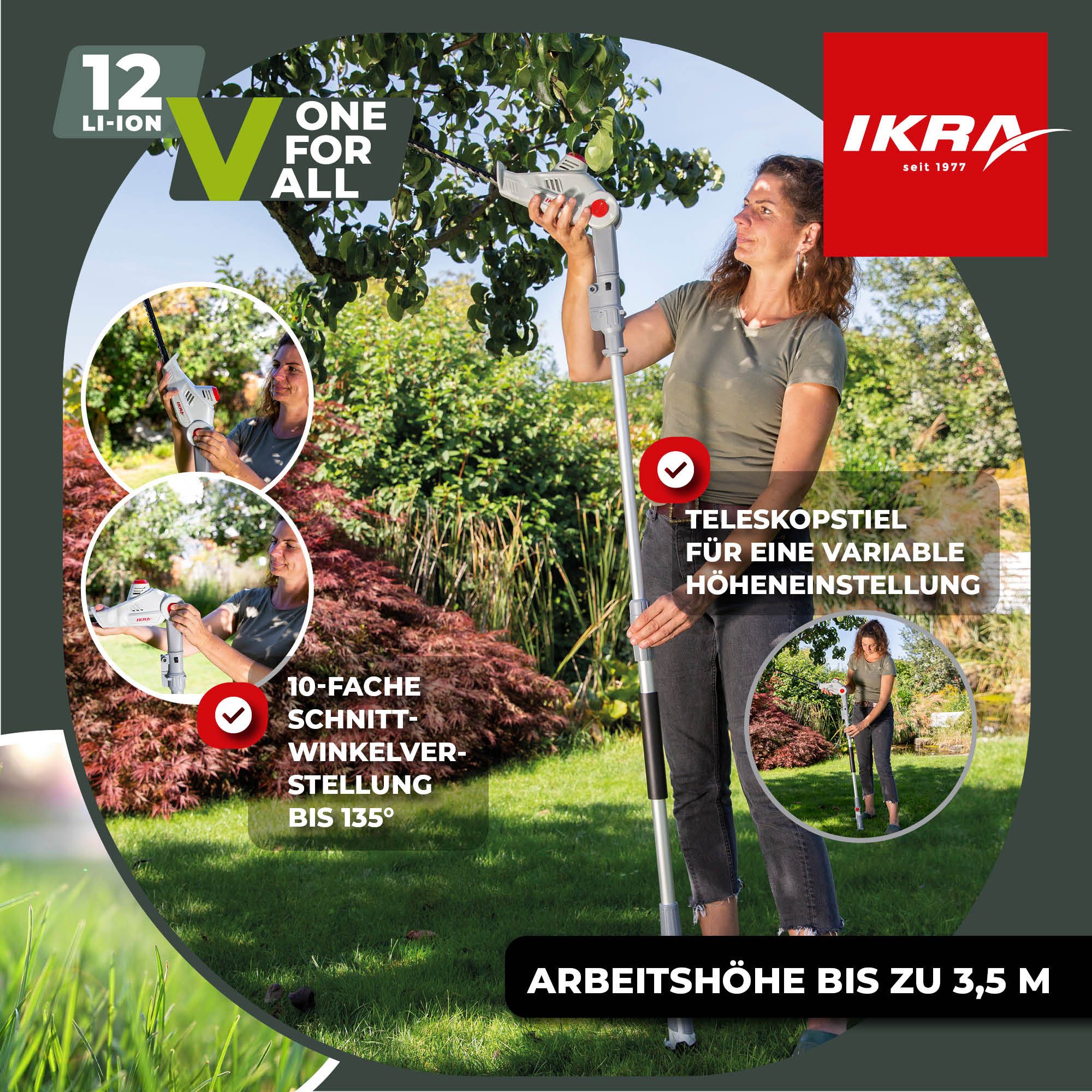 ikra GmbH Teleskop-Heckenschere IATHS 1241, bis 3,50 m Arbeitshöhe, 12 V, Teleskopstiel 1,80–2,35m, Winkelverstellung bis 135° – Bild 4 von 5