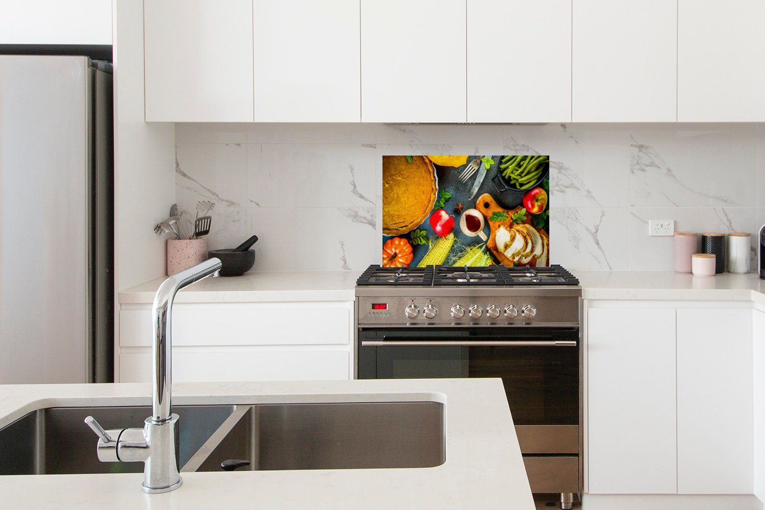 MuchoWow Küchenrückwand Besteck cm, - 60x40 Wandschutz, küchen - aus Gewürze (1-tlg), Kuchen, - Herdblende Gemüse Temperaturbeständig