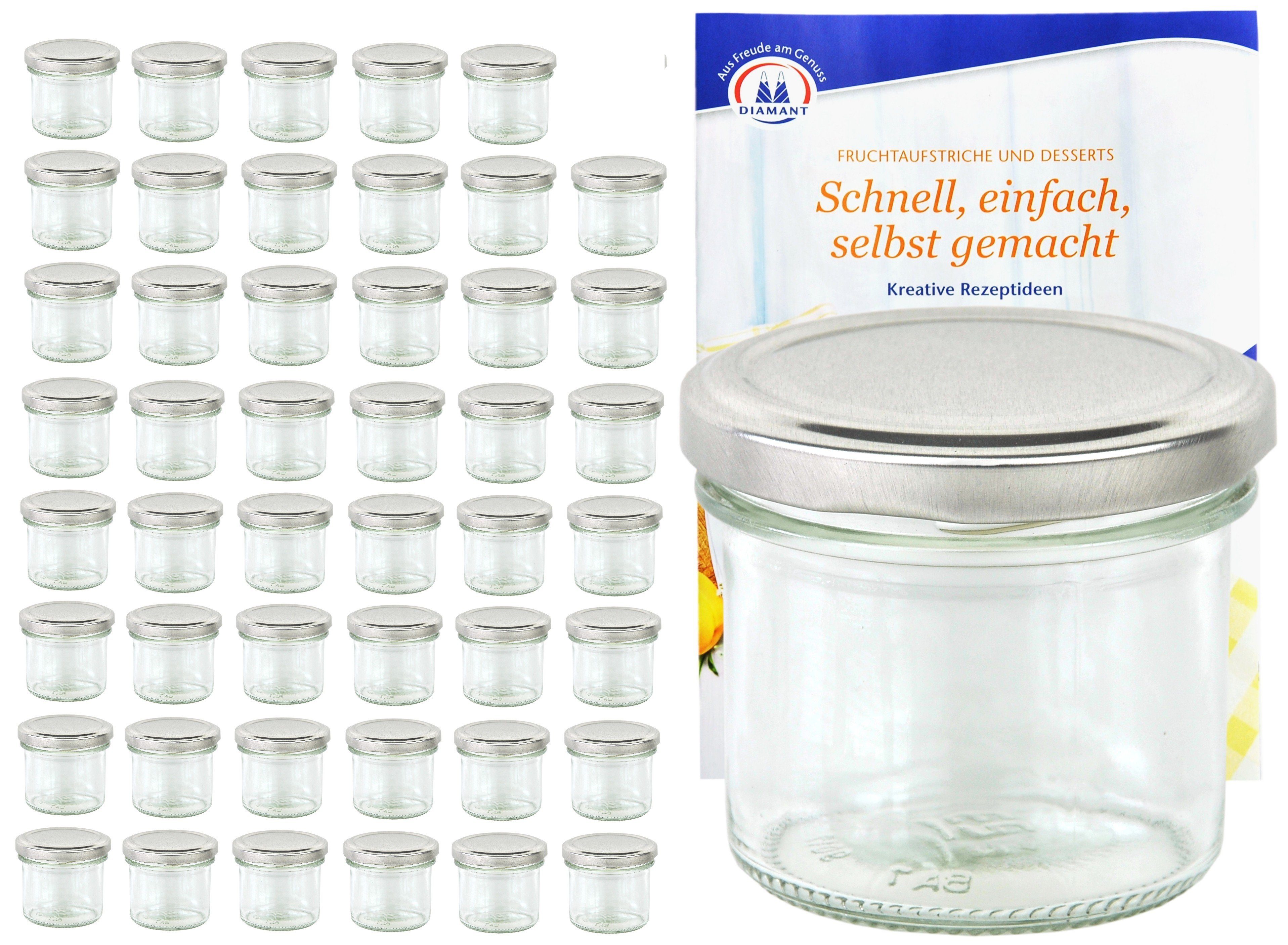 MamboCat Einmachglas 48er Set Sturzglas 125 ml To 66 silberner Deckel incl. Rezeptheft, Glas