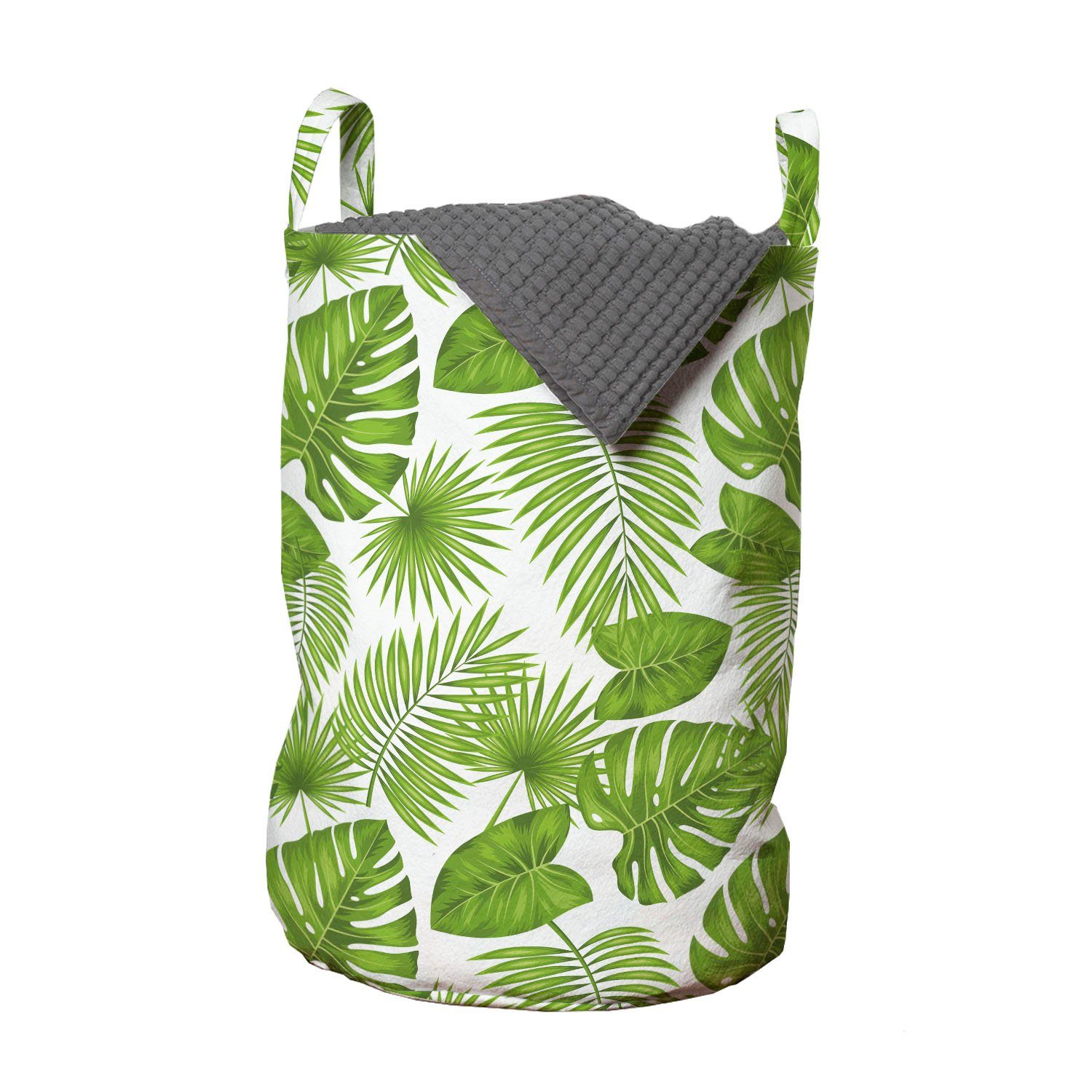 Abakuhaus Wäschesäckchen Wäschekorb mit Griffen Kordelzugverschluss für Waschsalons, Exotisch Tropical Forest Leaves Kunst
