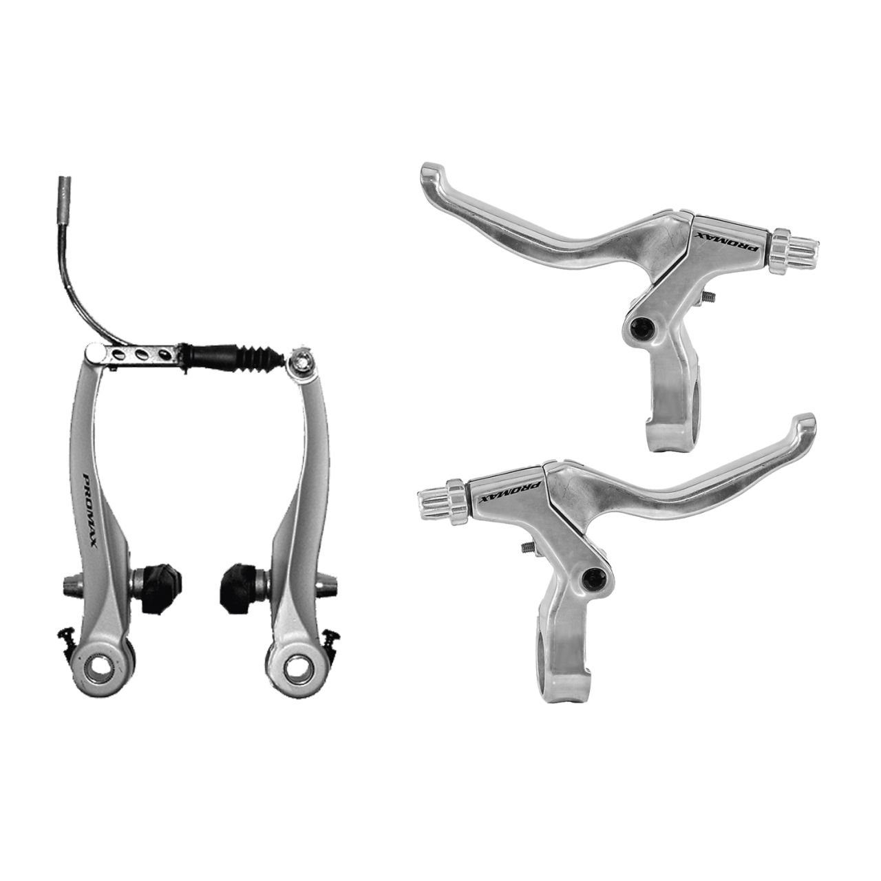 Promax Felgenbremse V Brake Bremsen Set VR HR Bremshebel links rechts silber