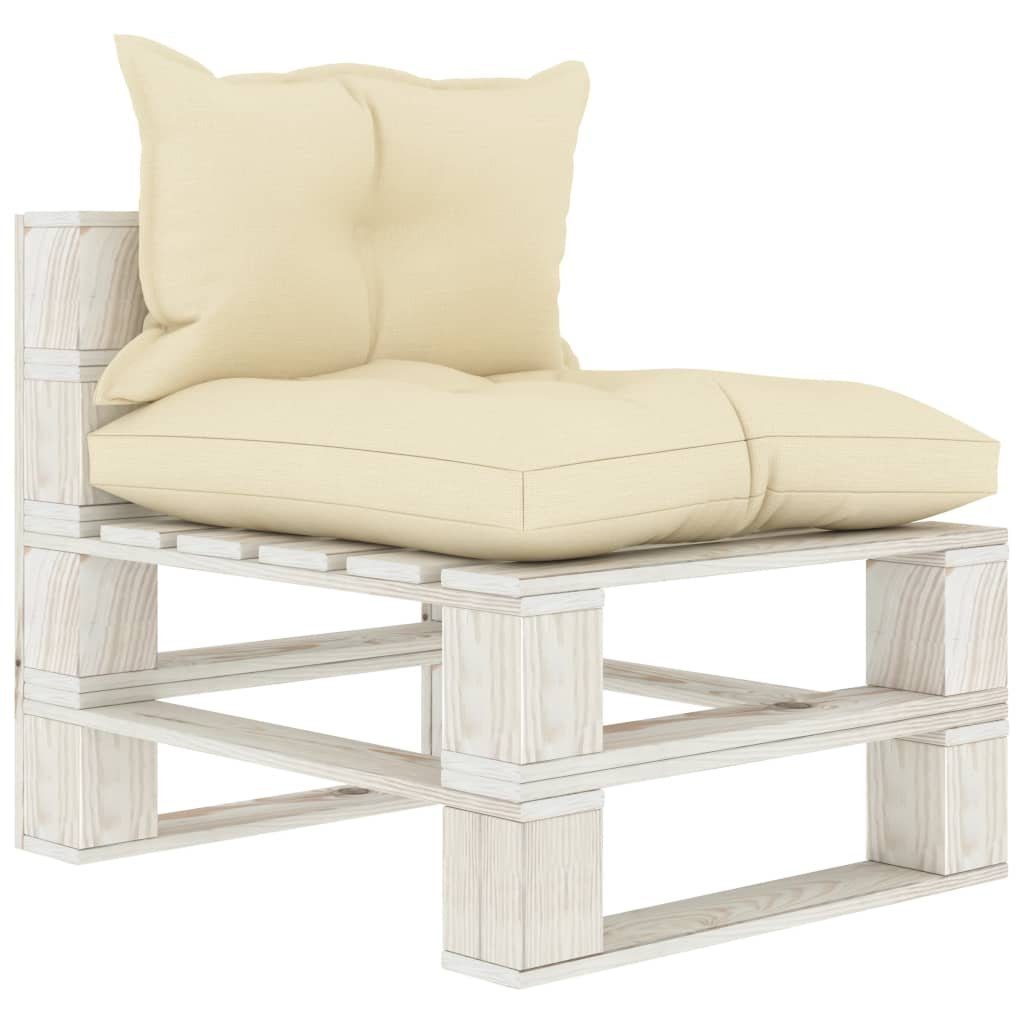 vidaXL Loungesofa Garten-Paletten-Mittelsofa mit Creme 1 Teile Kissen Weiß Creme/ Holz, in