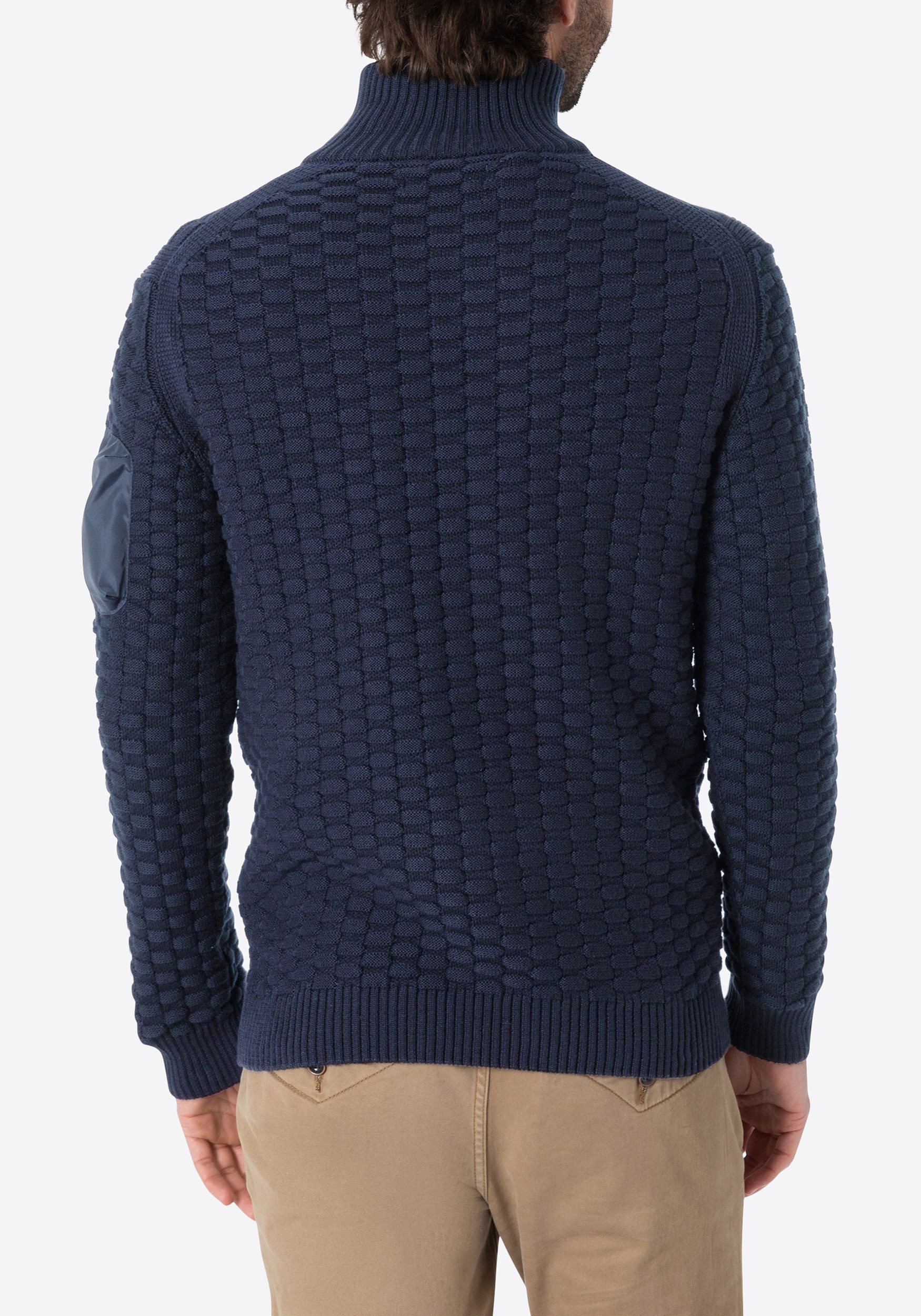 TIMEZONE Strickpullover Strickpullover 3D-Schachbrettmuster Ärmeltasche Heavy Knit Seamans Troyer