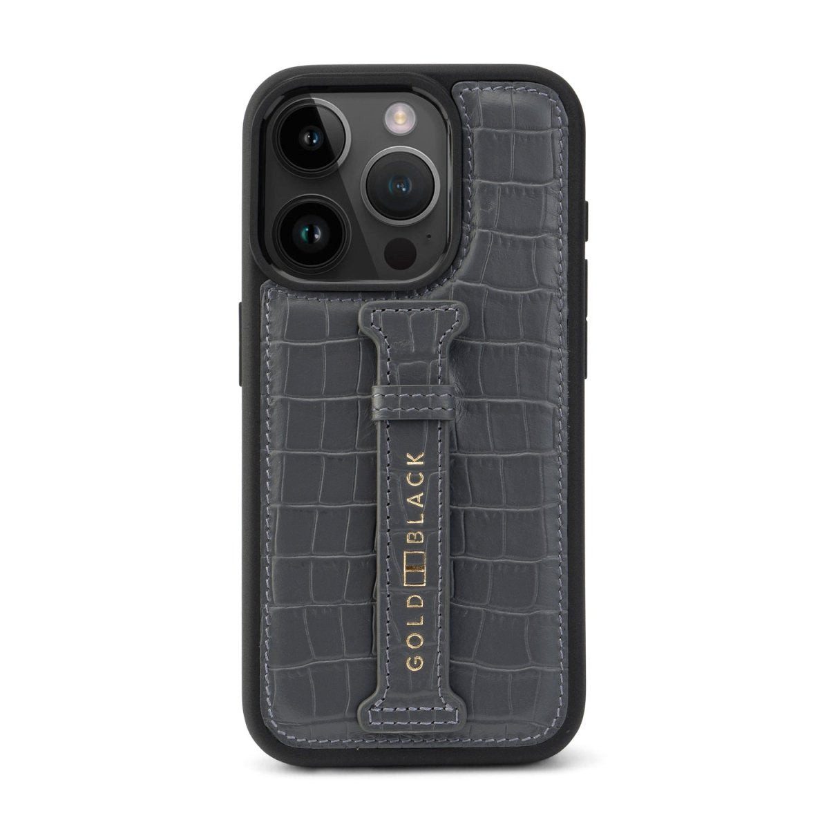 GOLDBLACK Handyhülle GOLDBLACK iPhone 15 Pro Lederhülle CrocPrestige grau mit