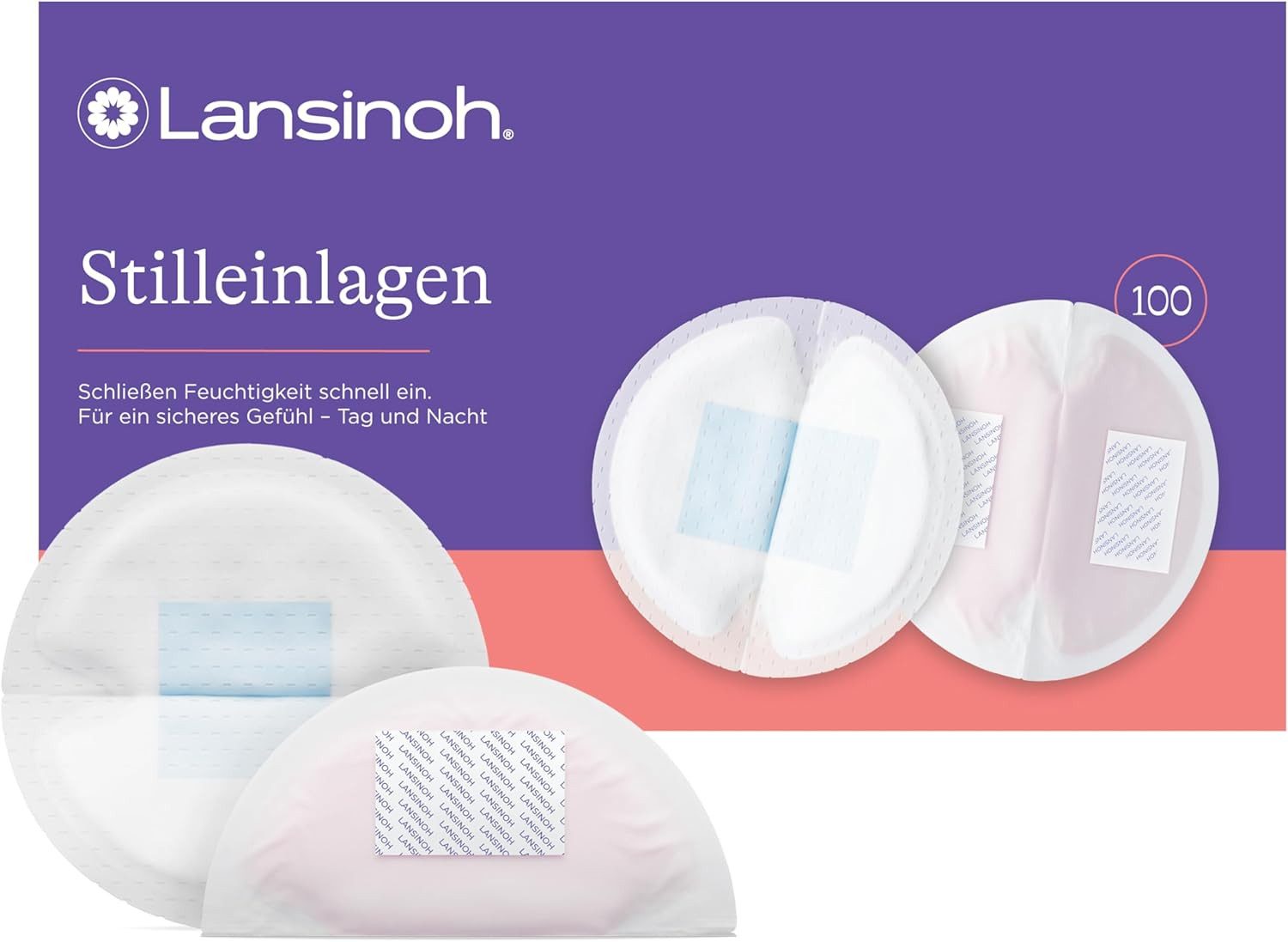 Lansinoh BH-Stilleinlagen Blue Lock, 100 Stück, Schnelle Feuchtigkeitsaufnahme, Hohe Saugkraft, 100-St., Ultradünne Einweg-Stilleinlagen mit Blue Lock™-Technologie