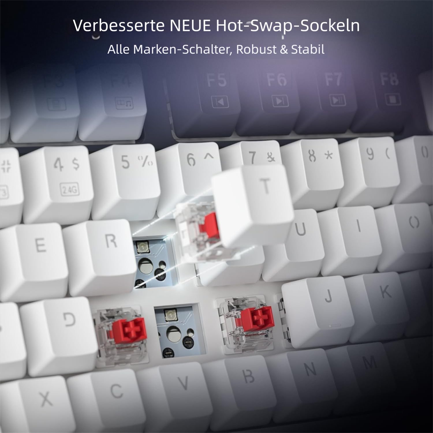 Redragon K673 PRO 75% Wireless Gasket RGB, 2,4 GHz/BT/kabelgebunden Gaming-Tastatur (3-Modus 81 Tasten Mechanische Tastatur mit Hot-Swap, rote Schalter) – Bild 5 von 5