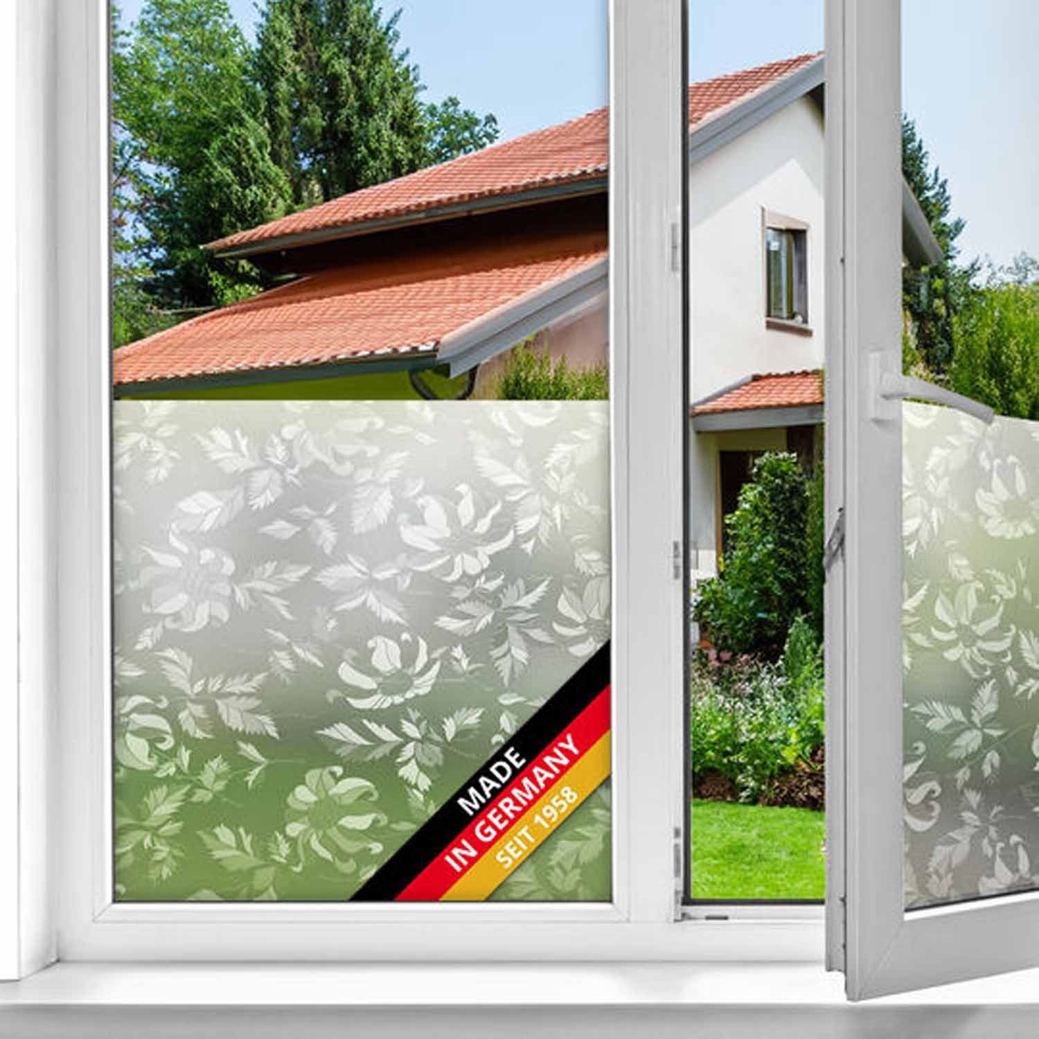 d-c-fix Fensterfolie Damast - selbstklebende Sichtschutzfolie Deko Folie für Fenster innen, Leicht geprägte Oberfläche, Selbstklebend, zuschneidbar und rückstandslos entfernbar