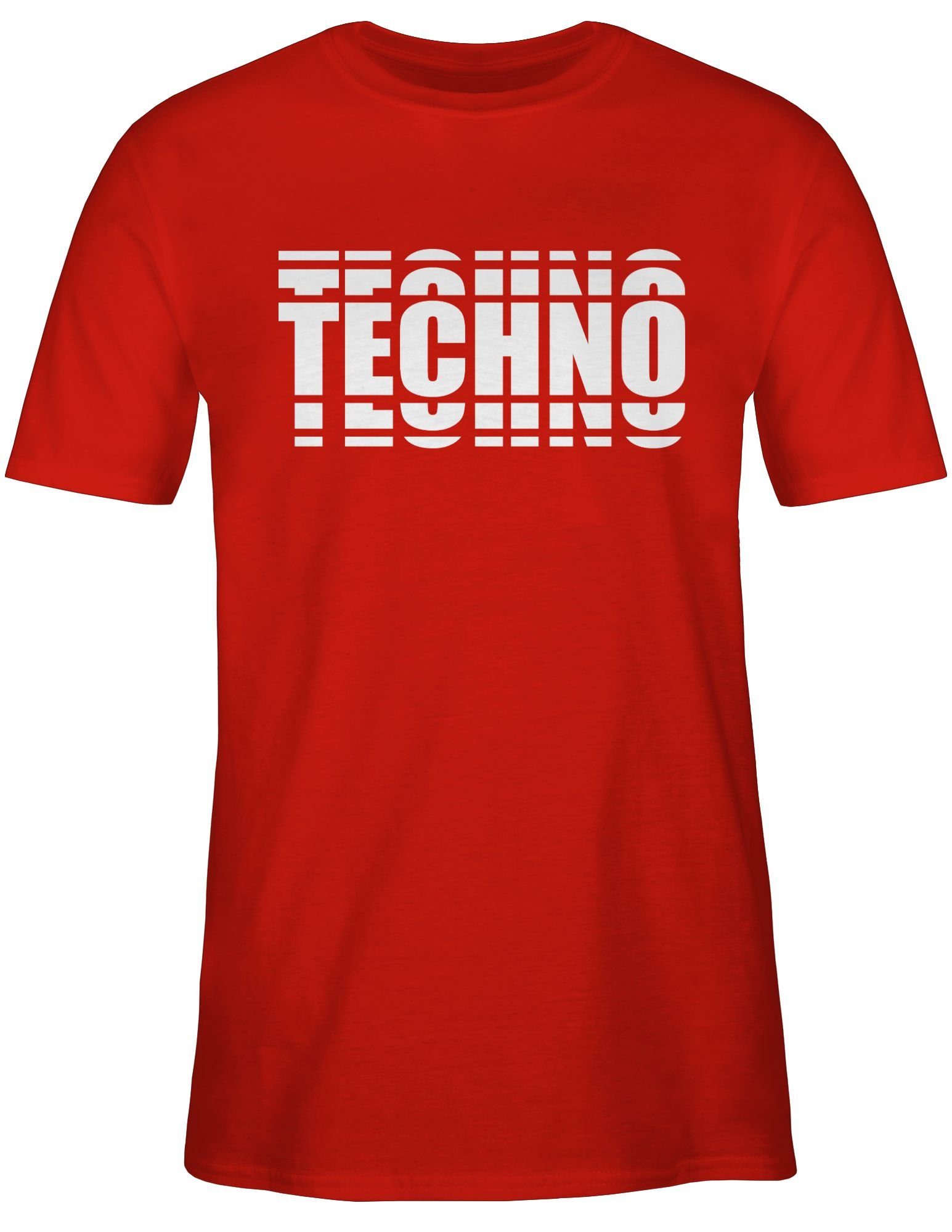 Shirtracer T-Shirt Techno in Grafischem Rot Muster Zubehör Festival 03