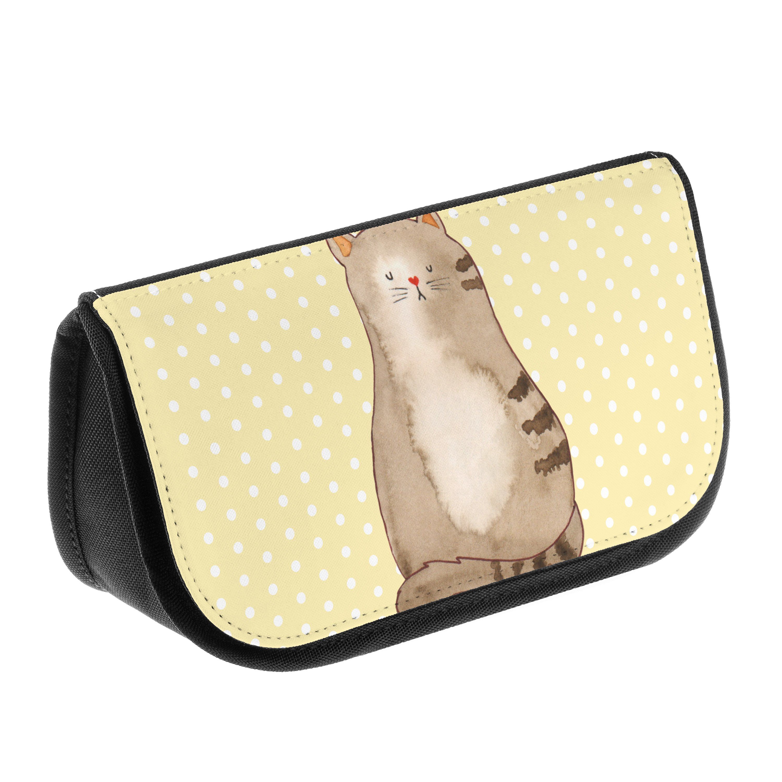Pastell sitzend Katze Gelb - Haustier, Kulturt Geschenk, Mrs. Mr. (1-tlg) & - Kosmetiktasche flauschig, Panda