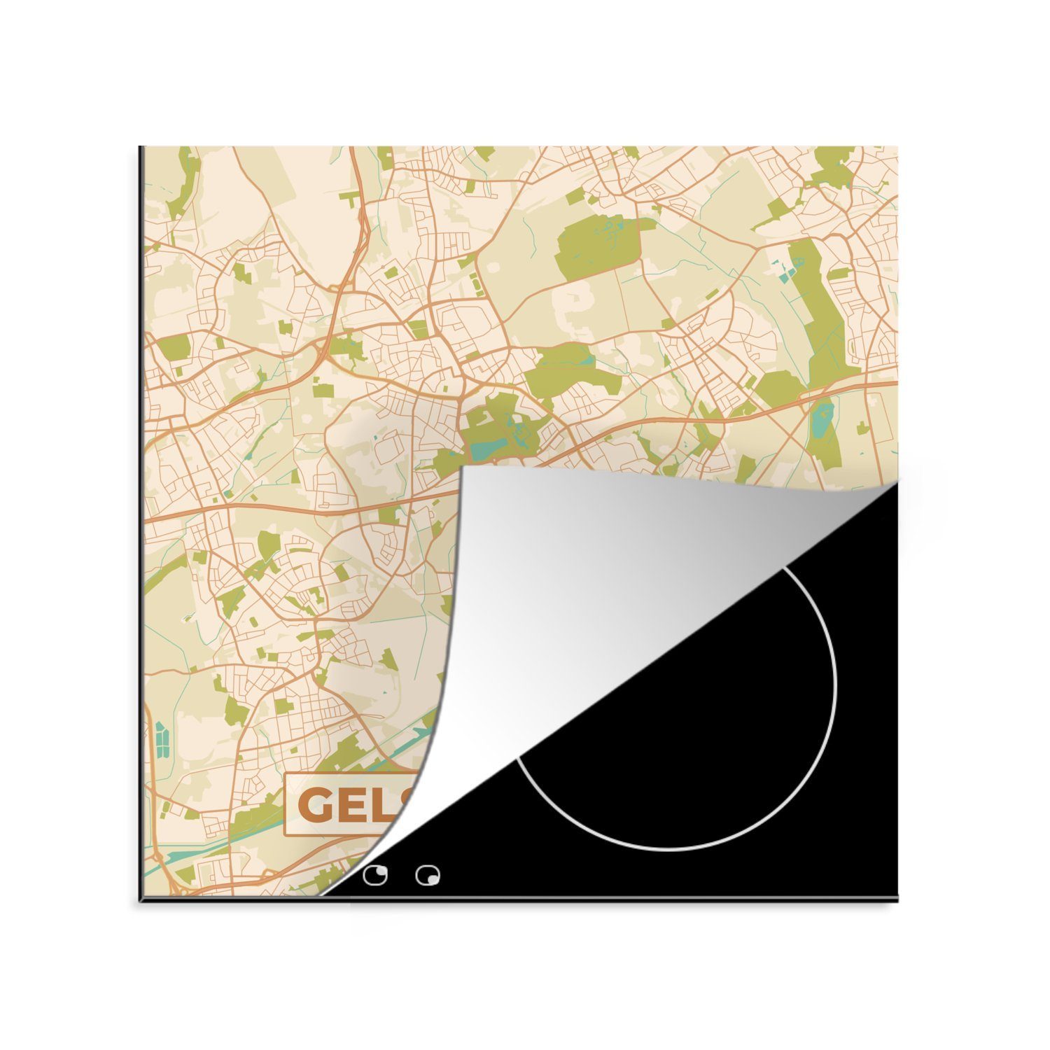 MuchoWow Herdblende-/Abdeckplatte Stadtplan - Gelsenkirchen - Stadtplan - Vintage, Vinyl, (1 tlg), 78x78 cm, Ceranfeldabdeckung, Arbeitsplatte für küche