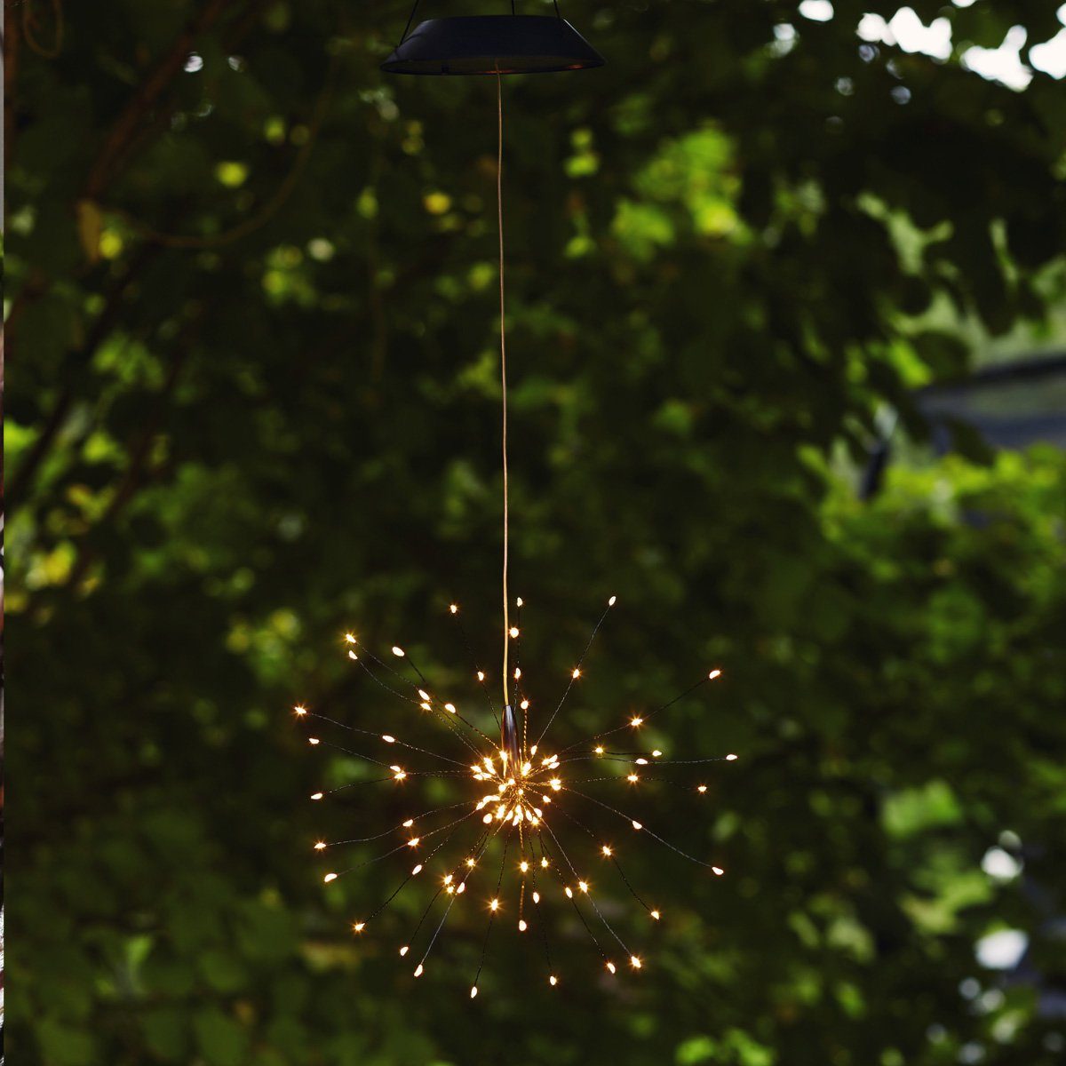 MARELIDA LED Solarleuchte LED Solar Gartendeko FEUERWERK 90 warmweiße LED 26cm Sensor hängend, LED Classic, warmweiß (2100K bis 3000K)