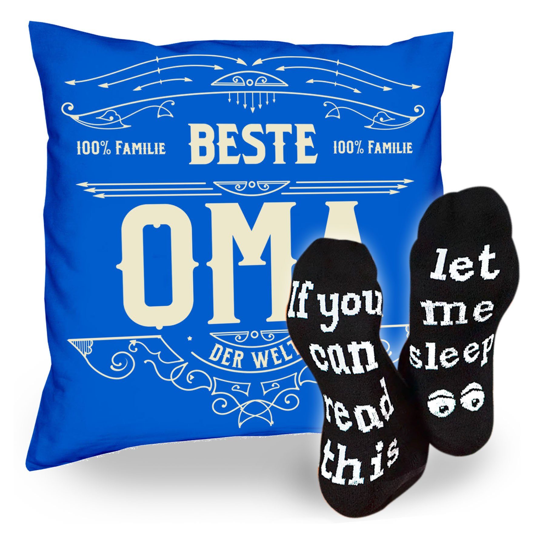 Soreso® Dekokissen Kissen Beste Oma & Sprüche Socken Sleep, Muttertagsgeschenk Oma Omatag royal-blau