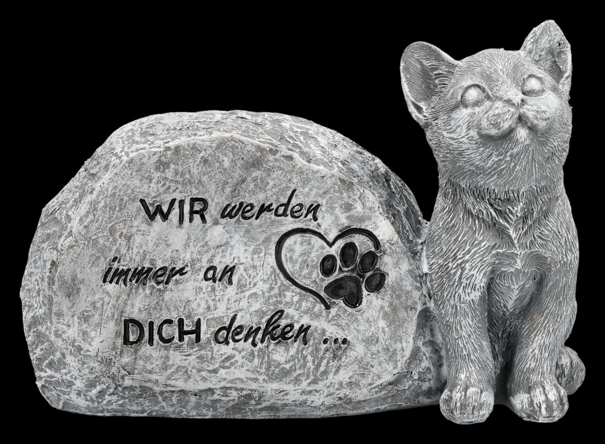 Figuren Shop GmbH Dekoobjekt Katzen Gedenkstein – Trauer Figur mit Herz Spruch Grabdeko 15 cm Deko