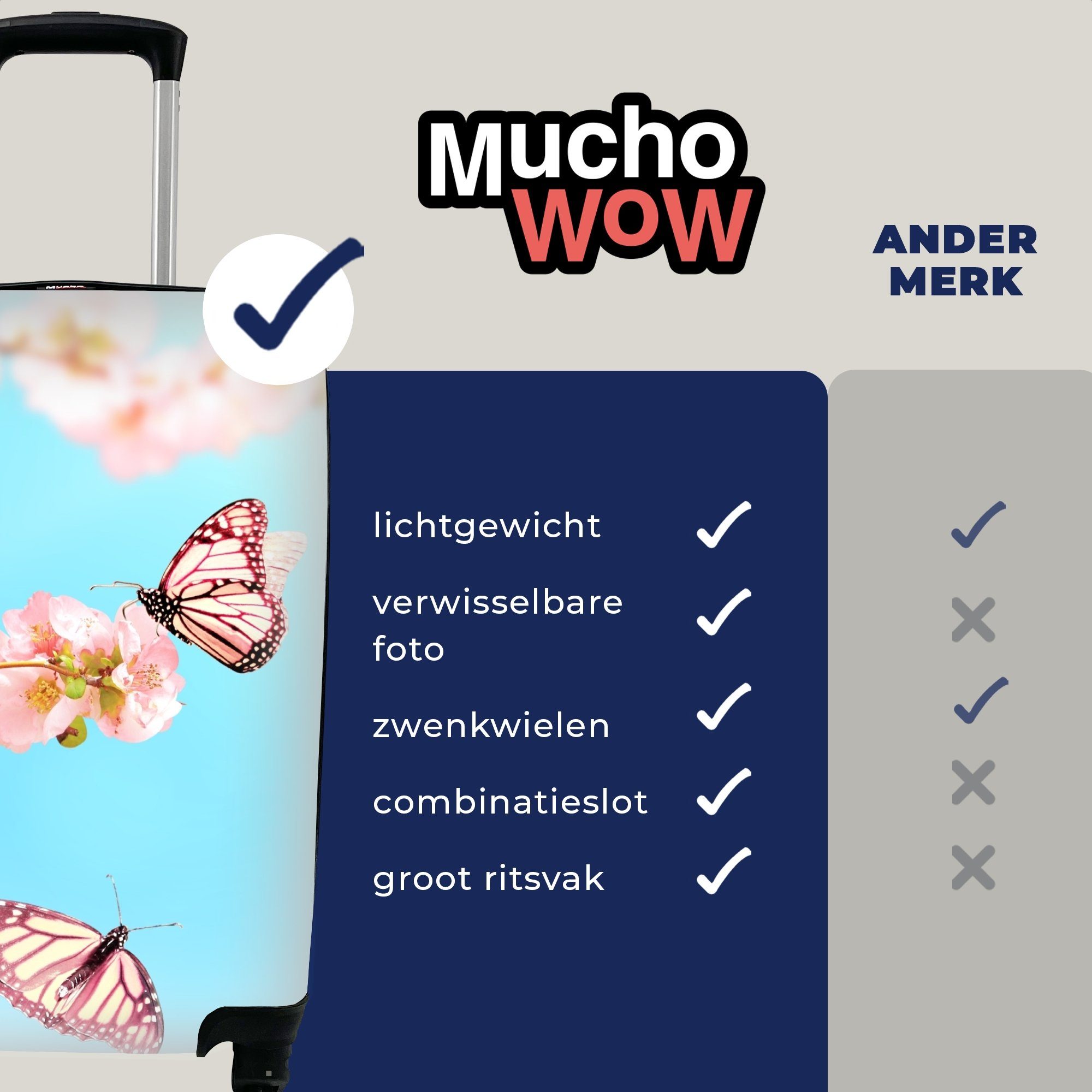 Schmetterlinge MuchoWow Handgepäckkoffer Ferien, Rollen, mit Trolley, Baum rollen, Reisetasche Handgepäck 4 - Reisekoffer - Blumen, für
