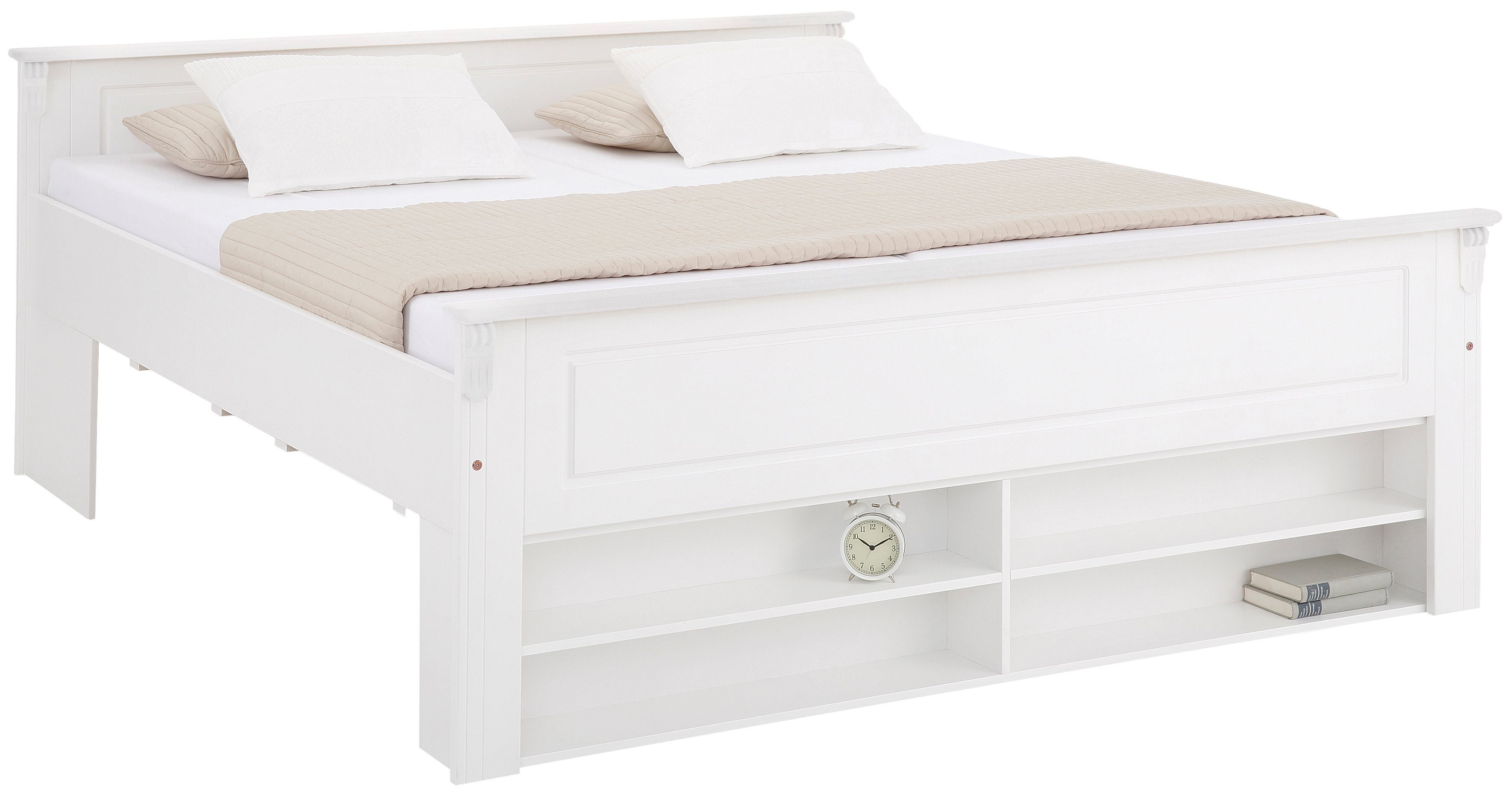 Home affaire Massivholzbett Tessin, Stauraumbett, Landhausstil, Schubladen optional, rustikal (Breite/Belastbarkeit 180cm/220 KG, 140cm/180 KG), zertifizierte Kiefer, Kassetten-Optik, stabile Qualität