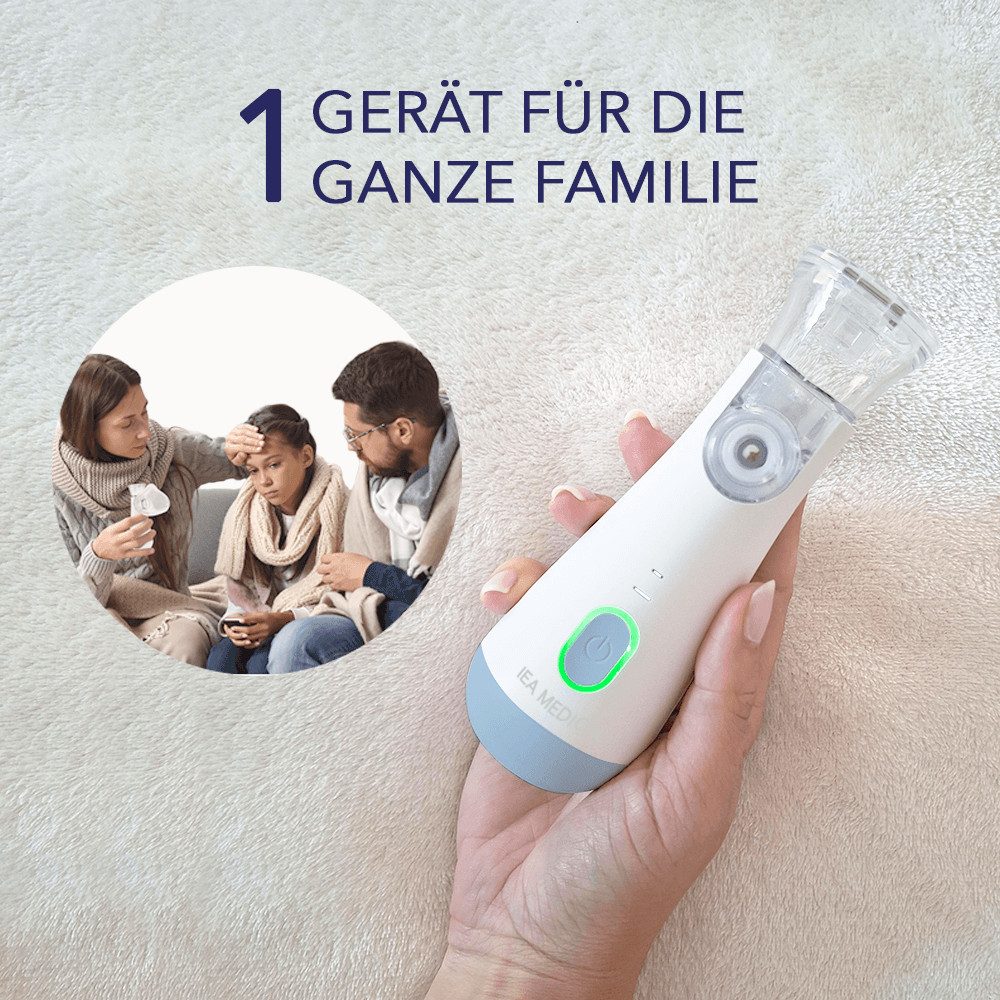 IEA Medical Inhalationsgerät blau für Erwachsene & Kinder, leise & USB-C, 1-tlg., inkl. Mundstück, Kinder- und Erwachsenenmaske, Mesh-Vernebler, 2 Modi, Anti-Rutsch-Boden, 3 Aufsätze