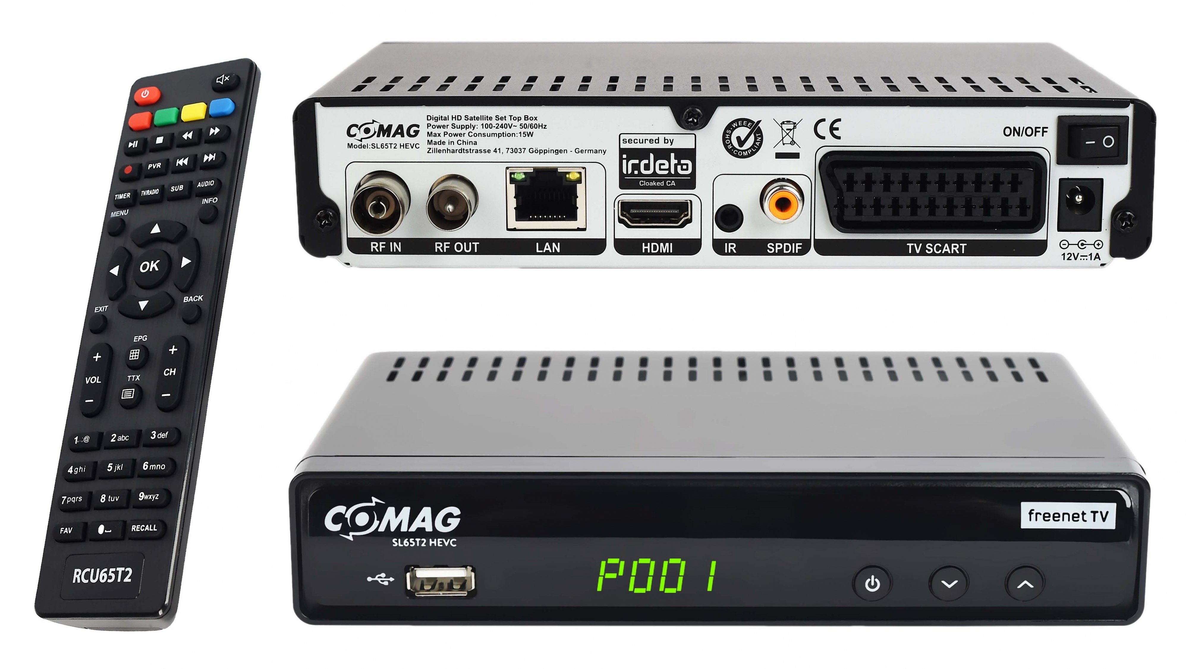 Comag SL65T2 freenet (2m Kabel, HD Receiver Media HD Player, ready, HDMI DVB-T2 Full PVR TV, Full-HD)