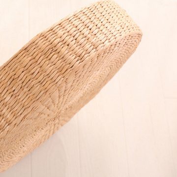 Rutaqian Bodenkissen Tatami Bodenkissen, 40 cm, rund, Tatami-Sitzkissen, handgewebt, Stroh-Strickmatte für Wohnzimmer, Balkon, Gartenparty