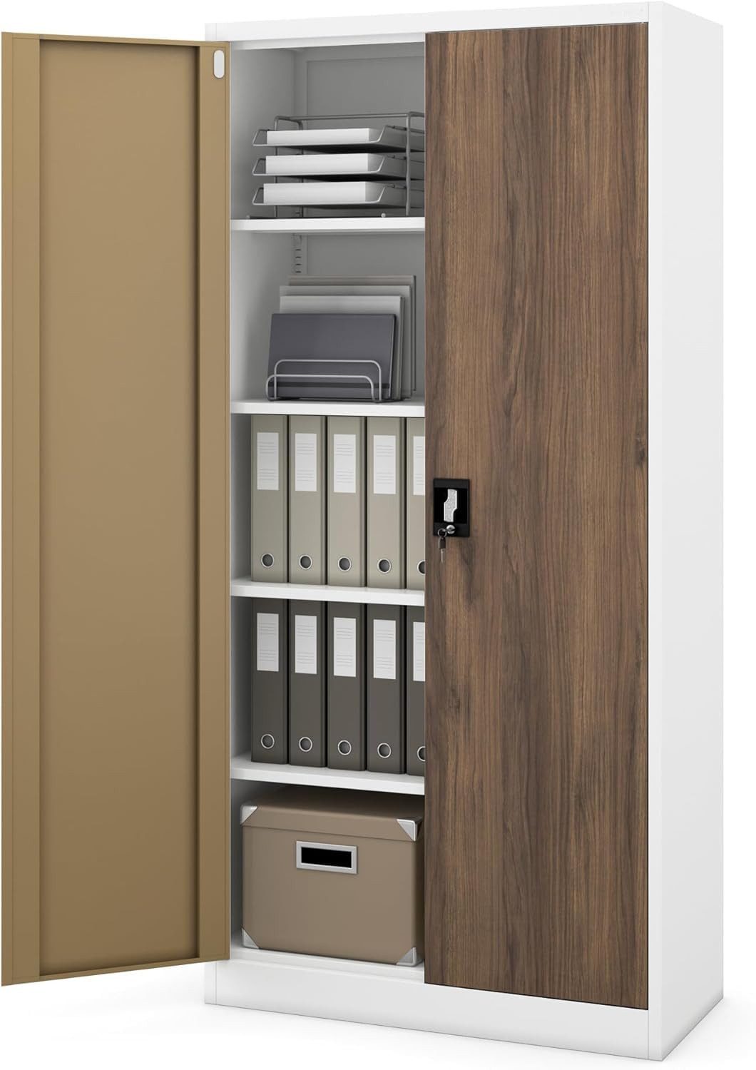 Jan Nowak Aktenschrank Metall Büroschrank abschließbar 90 cm JAN 4 Böden Stahl (Ordnerschrank Aktenschrank Büro Kanzlei Praxis Sozialraum, 0,6 mm 185 x 90 x 45 cm Wandmontage 50 Ordner 2 Schlüssel) Pulverbeschichtet Schloss robust langlebig 16 Farben