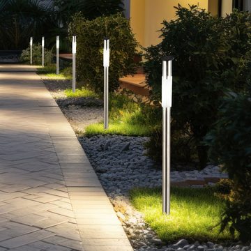 etc-shop LED Gartenleuchte, LED-Leuchtmittel fest verbaut, Solarleuchte Stecklampe Außenleuchte LED Edelstahl Erdspieß 3er Set