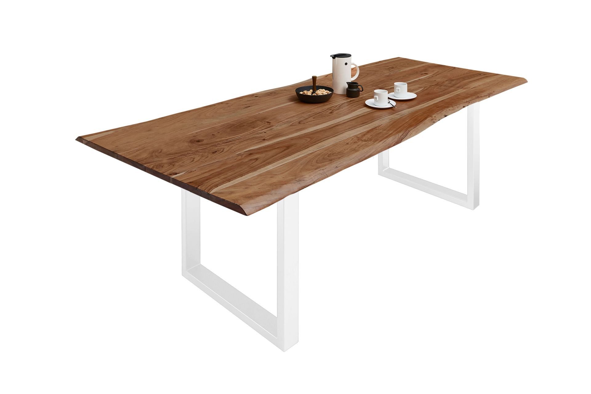SAM® Baumkantentisch Memphis, massives Akazienholz, natürliche Baumkante, Metallgestell U-Form
