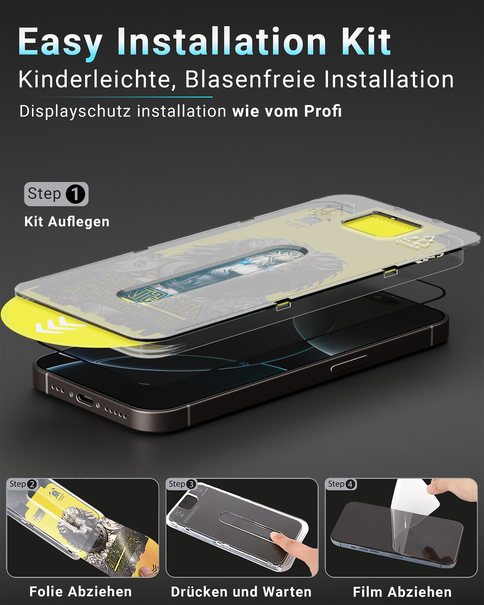 GreenHec Displayschutzglas Panzerfolie Sichtschutz iPhone 17 16 15 14 13 Pro Max Air Schutzfolie für iPhone 16 Pro, Spar-Set, 9H Glas Displayschutz Anti-Spy tra – Bild 4 von 5