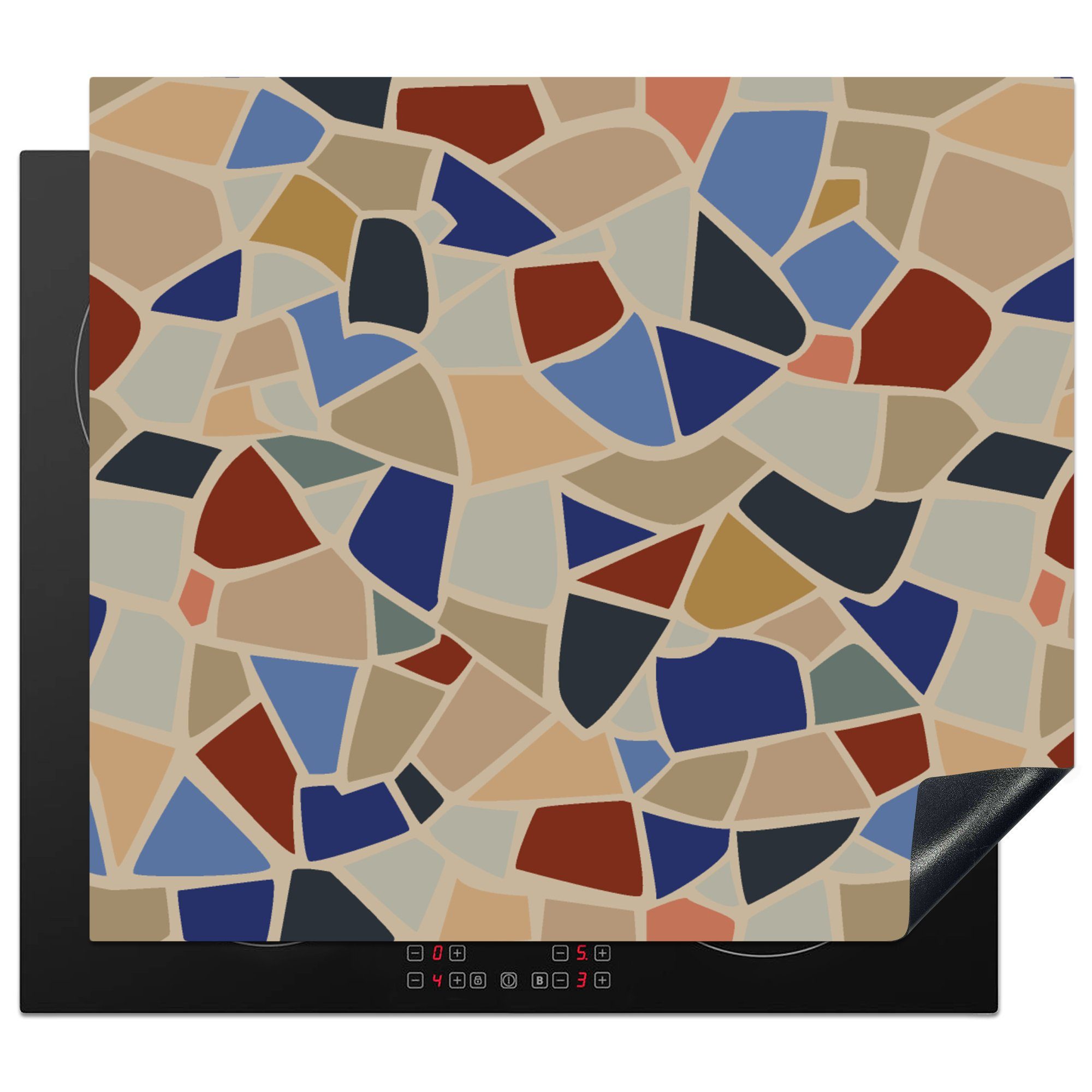 cm, nutzbar, Vinyl, (1 Arbeitsfläche 60x52 MuchoWow Mosaikmuster, Mittelmeer Herdblende-/Abdeckplatte tlg), Ceranfeldabdeckung Mobile -