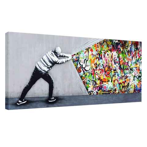 Leinwando Leinwandbild banksy bilder Graffiti Kunst Hinter Dem Vorhang Street Art Leinwand /fertig zum aufhängen
