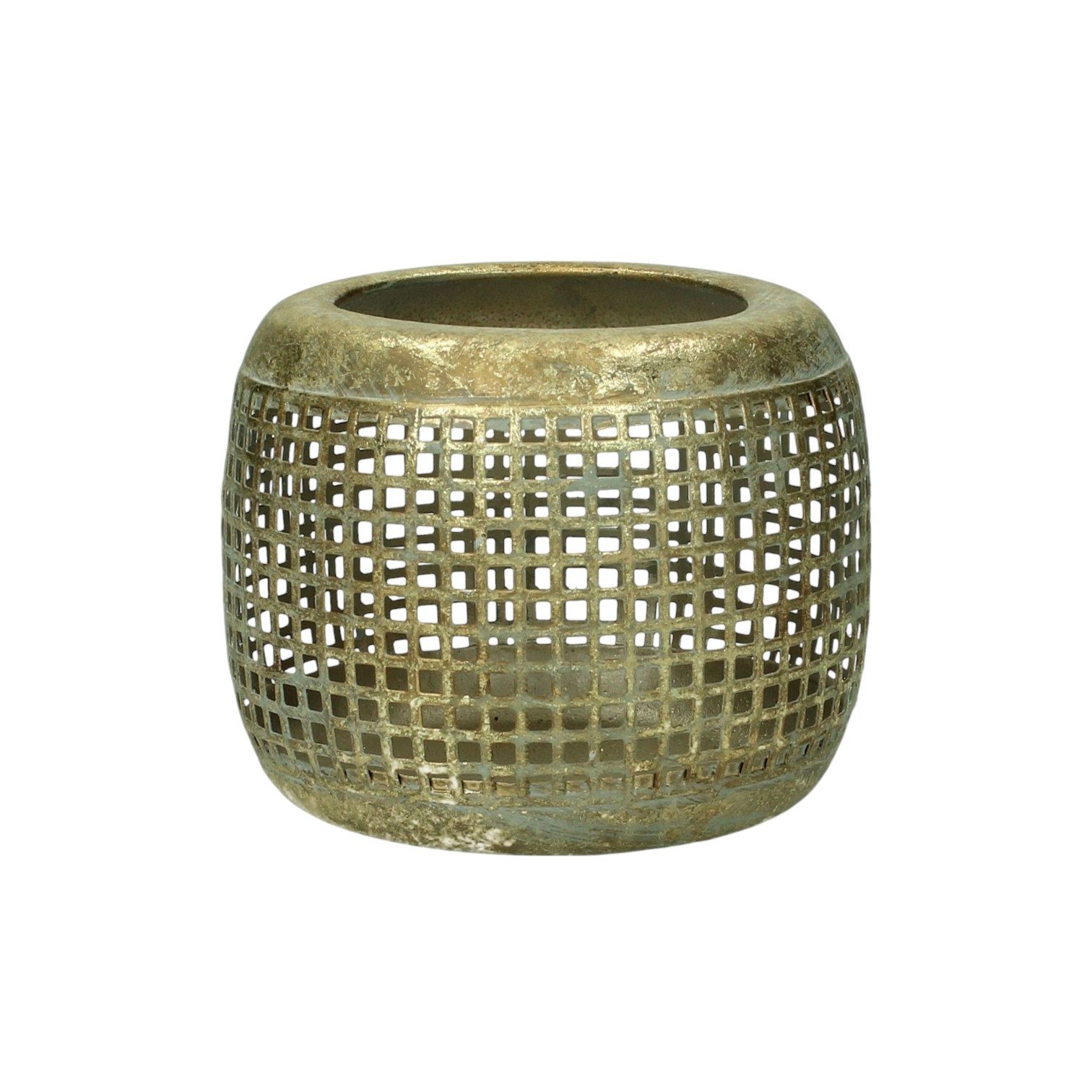 Kersten BV Windlicht Windlicht Metall mit Lochmuster in Gold Antik Shabby Rustikal 11,5cm