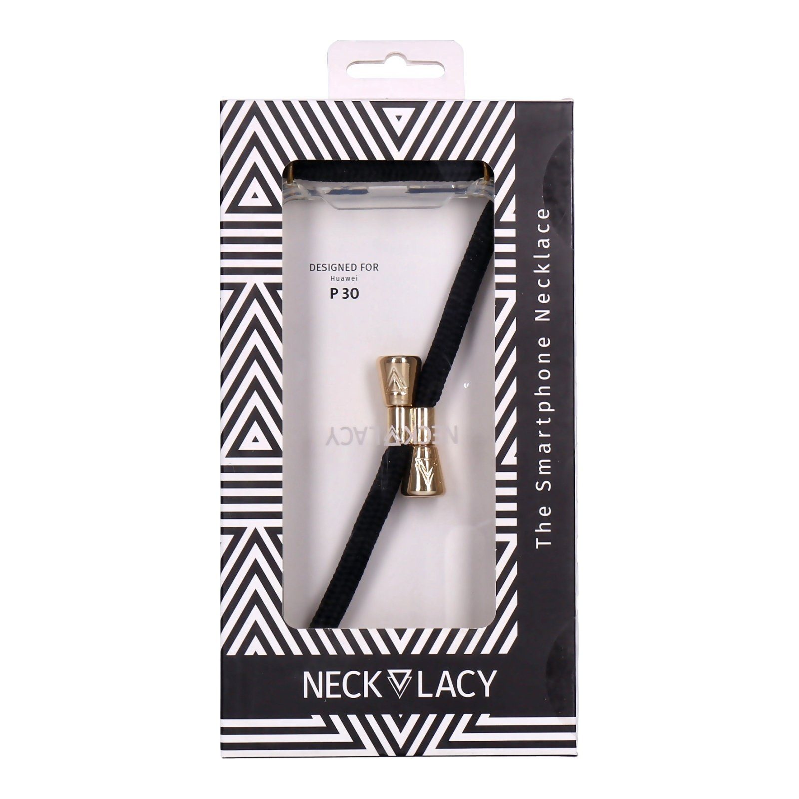 NECKLACY Handyhülle Handykette Huawei P30 schwarz/gold Case transparent