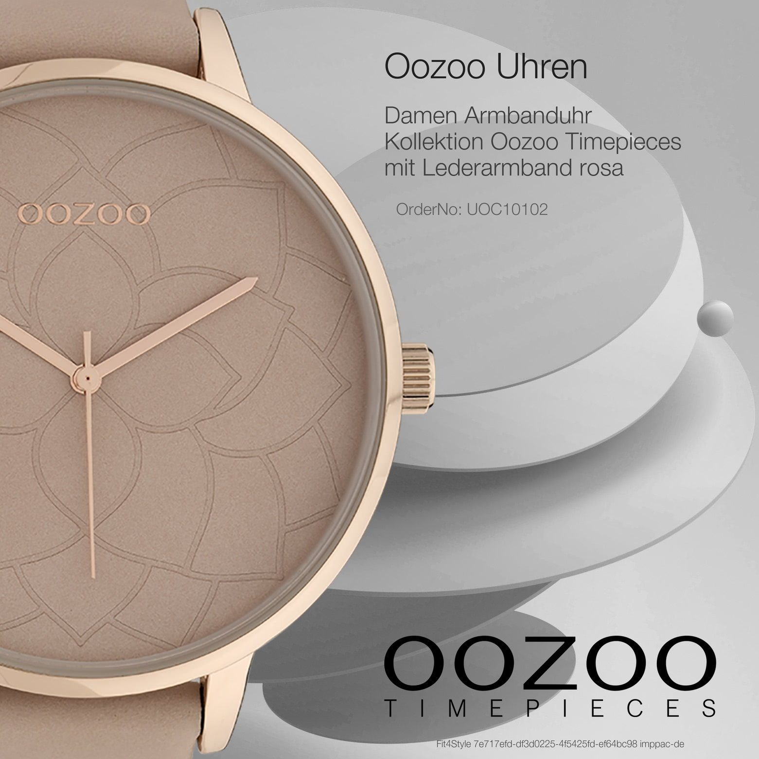 rosa, Quarzuhr Damenuhr groß Oozoo OOZOO Armbanduhr extra Lederarmband, (ca. Fashion-Style 48mm) rund, Damen