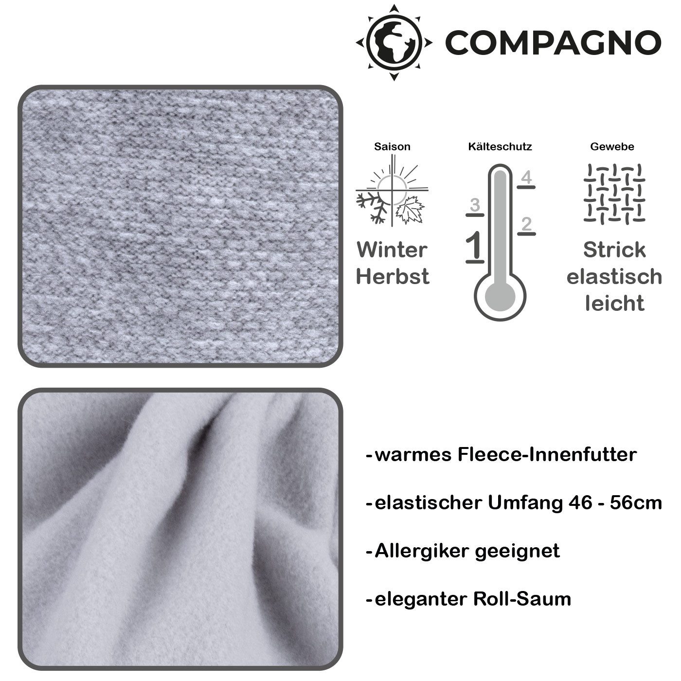 compagno Strickmütze (1-St) Klassische Beanie Wintermütze Strickmütze Damen gefüttert Fleece